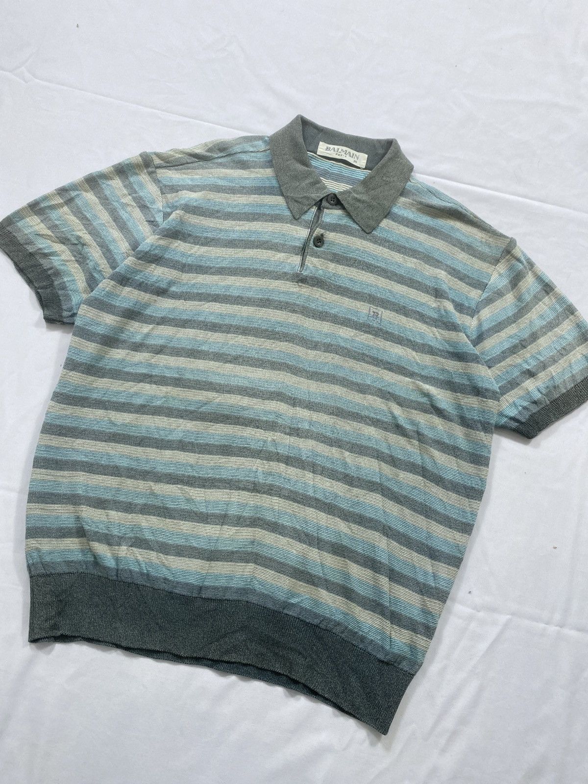 Balmain Rare Vintage 90s Balmain striped Ringer Shirt Size US M / EU 48-50 / 2 - 2 Thumbnail