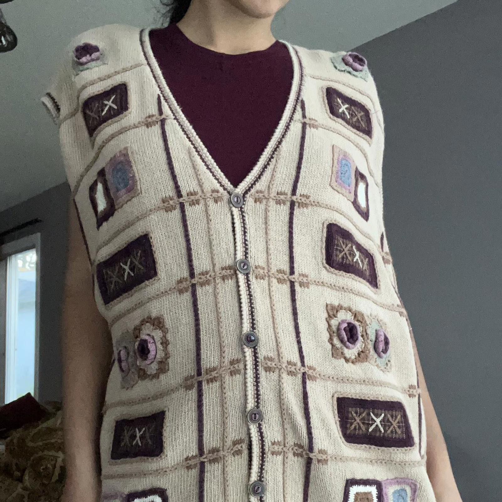 Other Cream and brown purples vintage knit vest knit Size XXL / US 16-18 / IT 52-54 - 6 Thumbnail