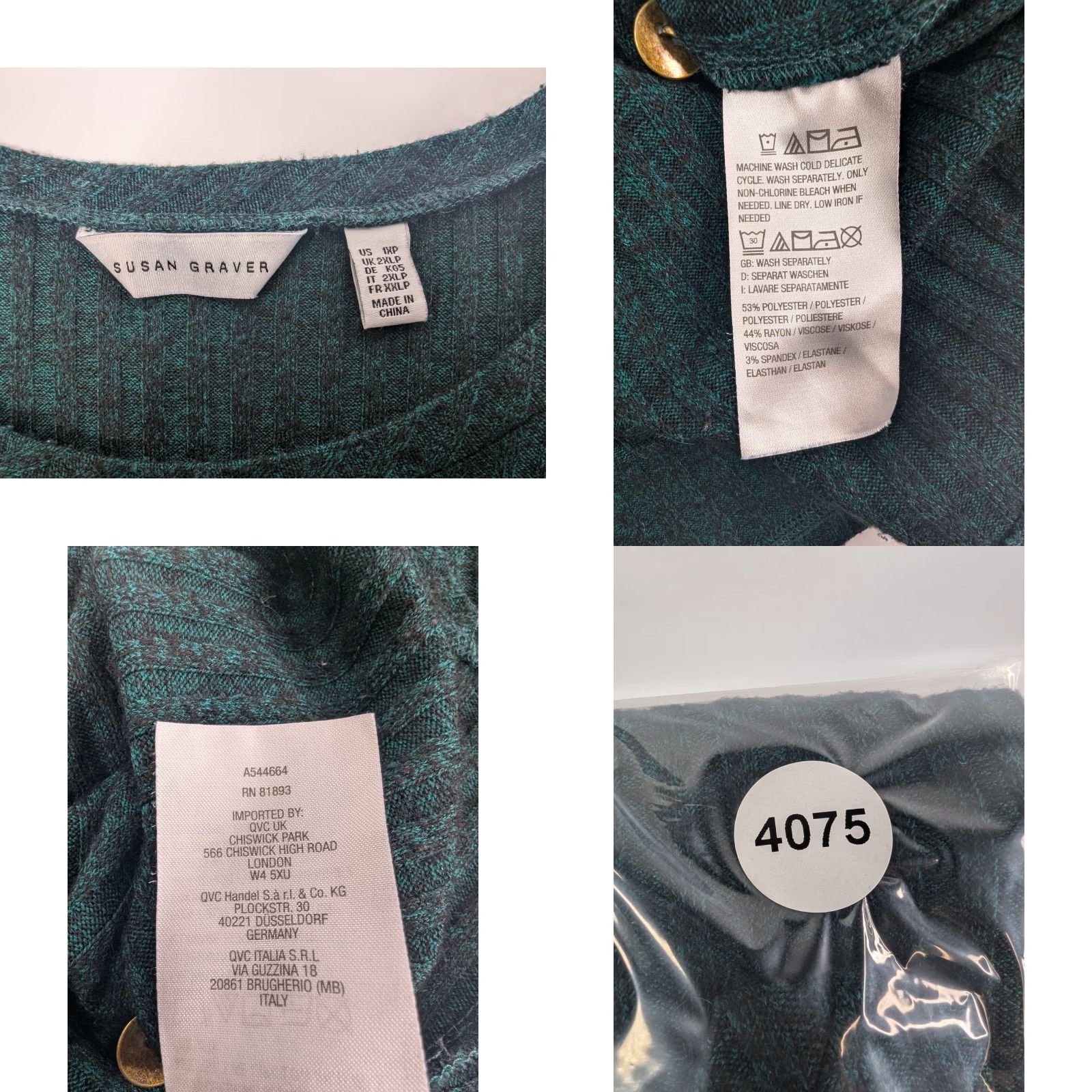 Vintage Susan Graver Women's Petite Green Sweater Rib Knit Crew Neck Tunic A544664 Size XL / US 12-14 / IT 48-50 - 8 Thumbnail