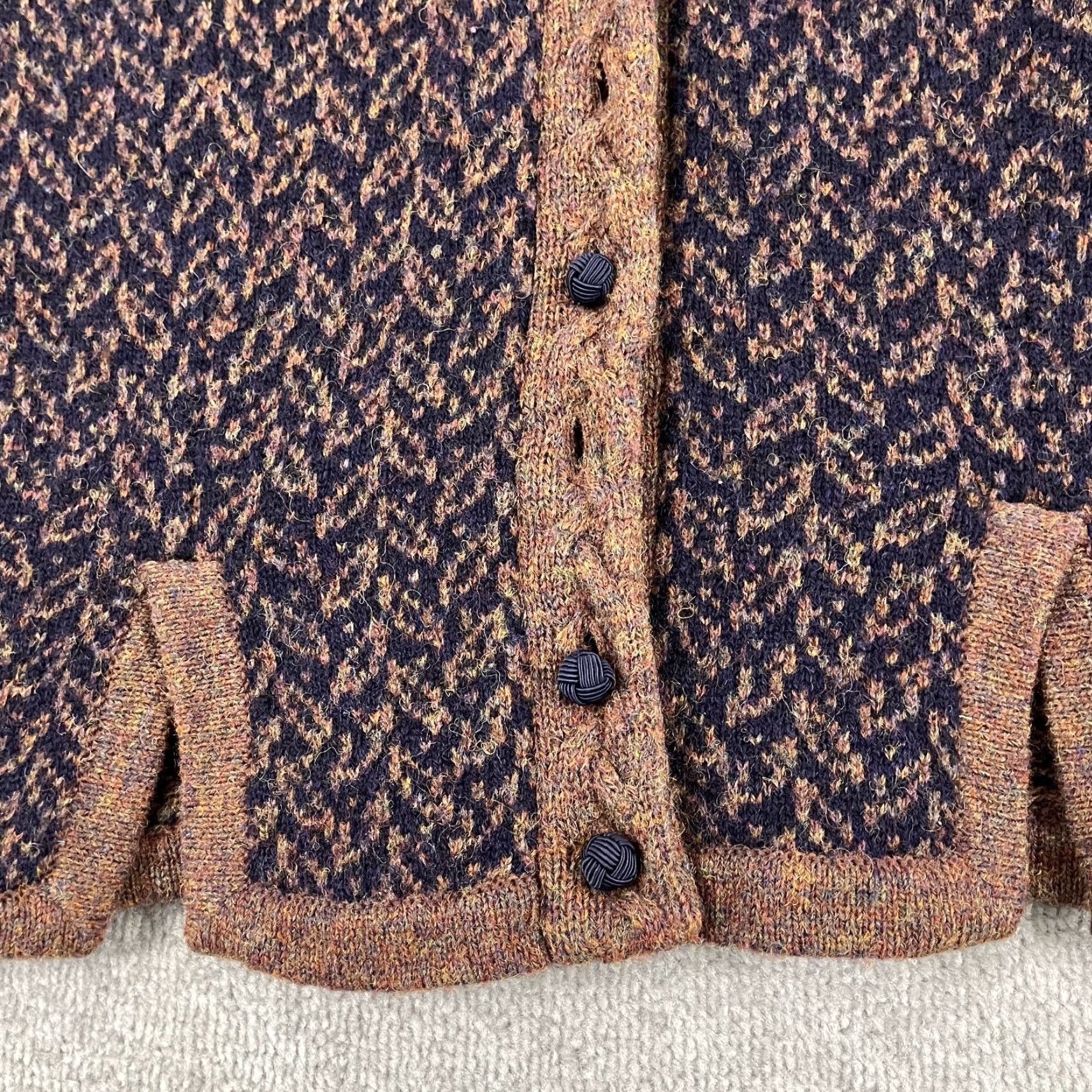 J. PETERMAN Sweater Womens Large 100% Wool Blue Cardigan Jacket Casual Vintage