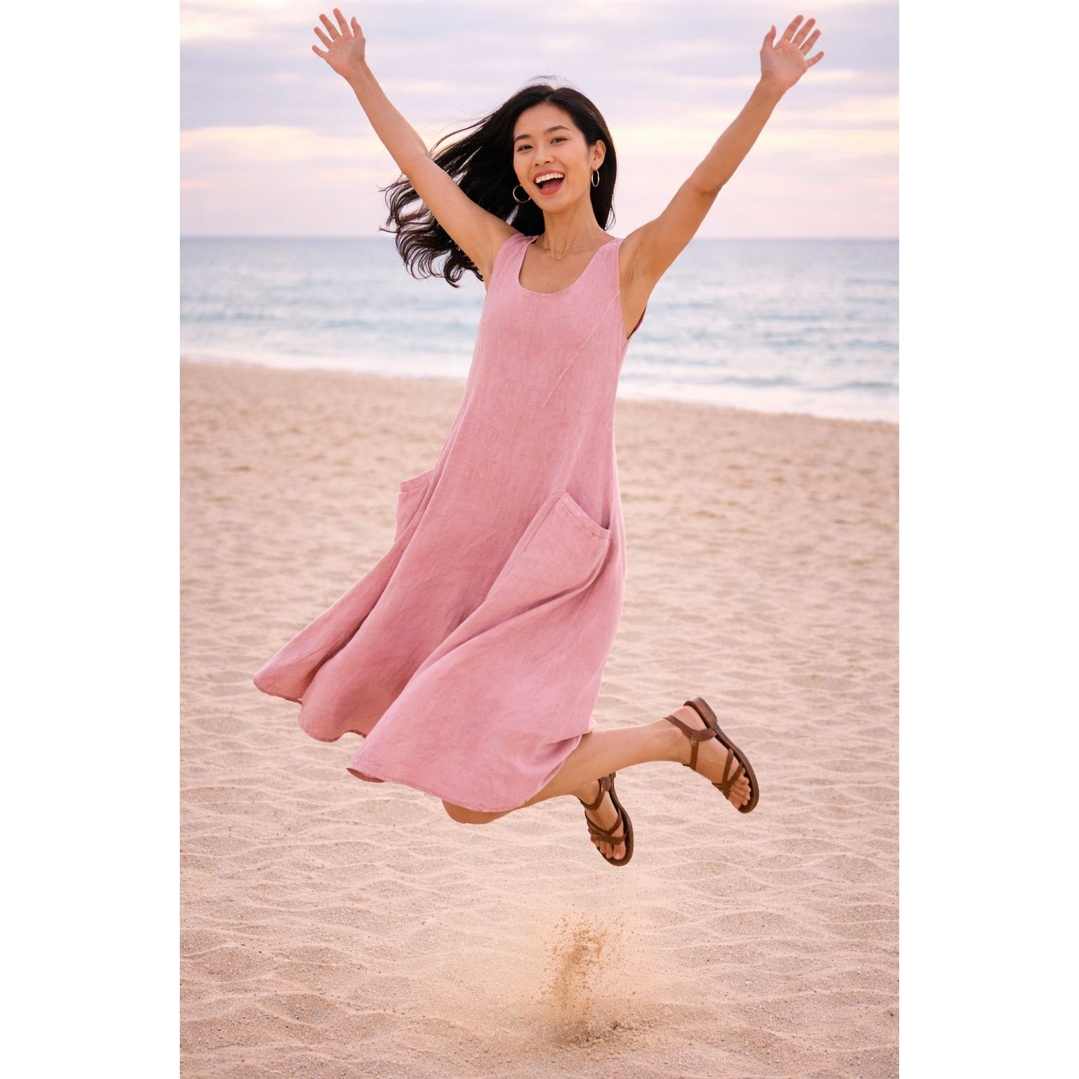 Other Sleeveless 100% Cotton Midi Dress Pockets Pink Red size 14 Size XL / US 12-14 / IT 48-50 - 1 Thumbnail