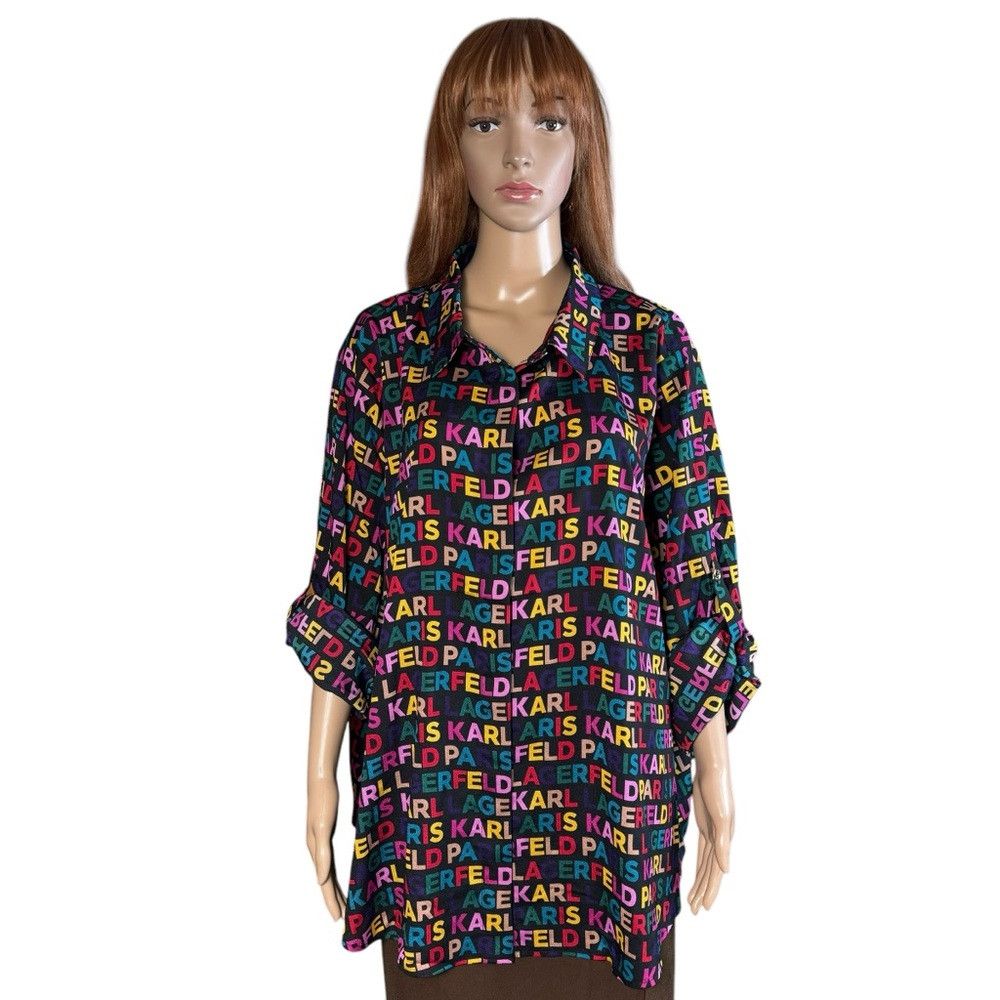 Karl Lagerfeld NWT New $109 Karl Lagerfeld Logo Button Front Blouse Size 2 Size XXL / US 16-18 / IT 52-54 - 2 Thumbnail