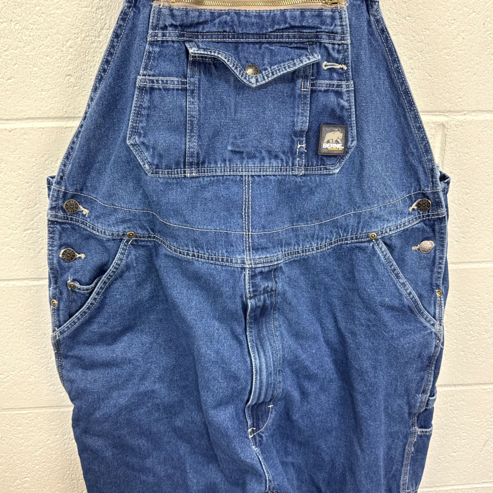 Vintage Berne Denim Carpenter Bib Overalls Men Blue Denim 44x32 Zip Button Cargo Pocket Regular Size 44 Inseam 32 Mid Rise Straight Jeans Workwear Vintage: No Size US 44 / EU 60 - 4 Thumbnail