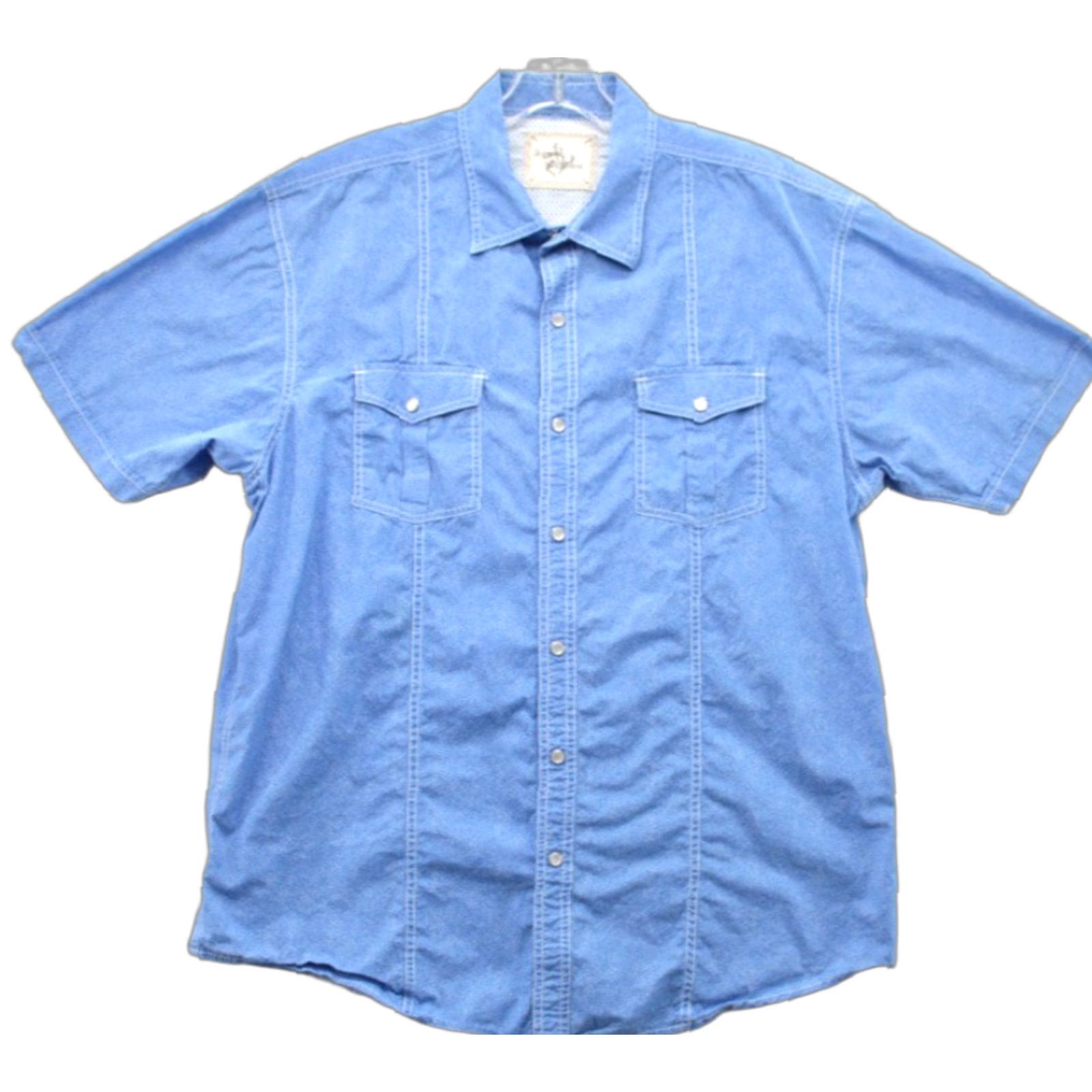 Vintage VINTAGE Age of Wisdom Pearl Snap Shirt Men's XXL Blue Short Sleeve Stylish Street Wear Size US XXL / EU 58 / 5 - 1 Thumbnail