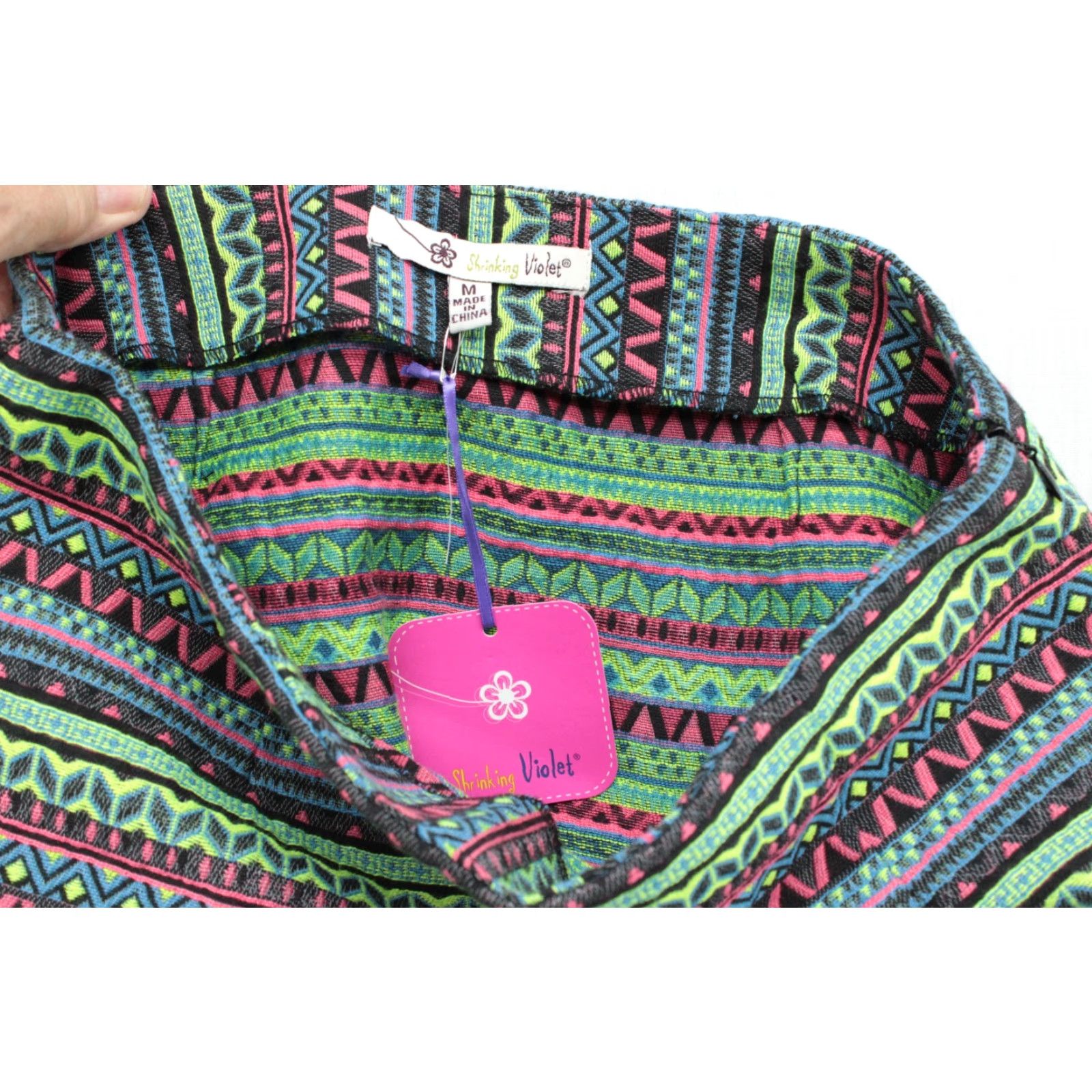 Vintage VTG NWT Shrinking Violet Mini Skirt Women's Medium Neon Pattern Party 80s 90s Bohemian Hip Hop Hippie Retro Size 32" / US 10 / IT 46 - 3 Thumbnail