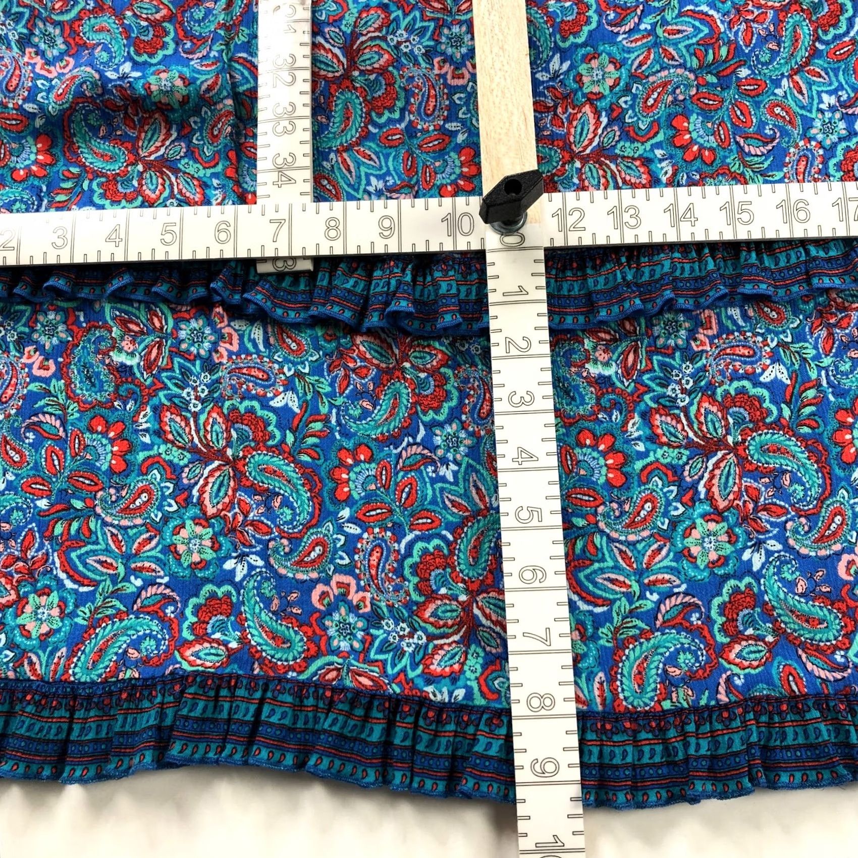 J. Jill J. Jill PM Petite 100% Rayon Paisley Ruffled Tiered Below Knee Dress Blue MINT Dress Size M / US 6-8 / IT 42-44 - 4 Thumbnail