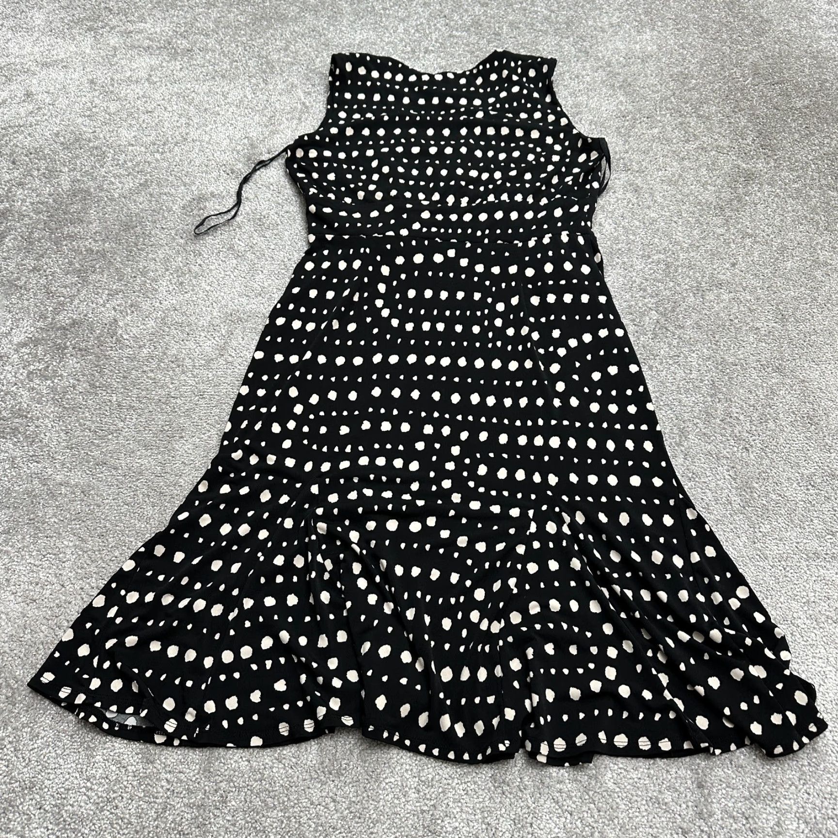 Vintage Danny & Nicole Midi Dress Womens 6 Black White Polka Sleeveless Ruffle Pleated Size M / US 6-8 / IT 42-44 - 2 Thumbnail