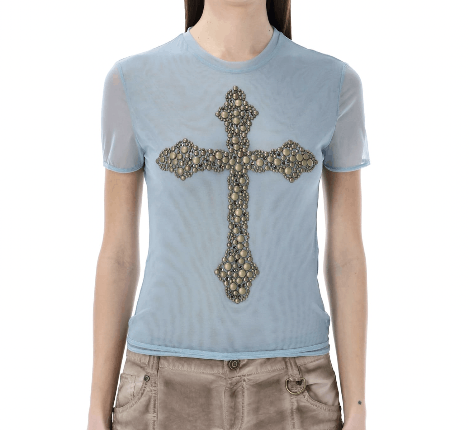 Blumarine Blumarine Tulle Studded Cross Tee Size S / US 4 / IT 40 - 1 Thumbnail