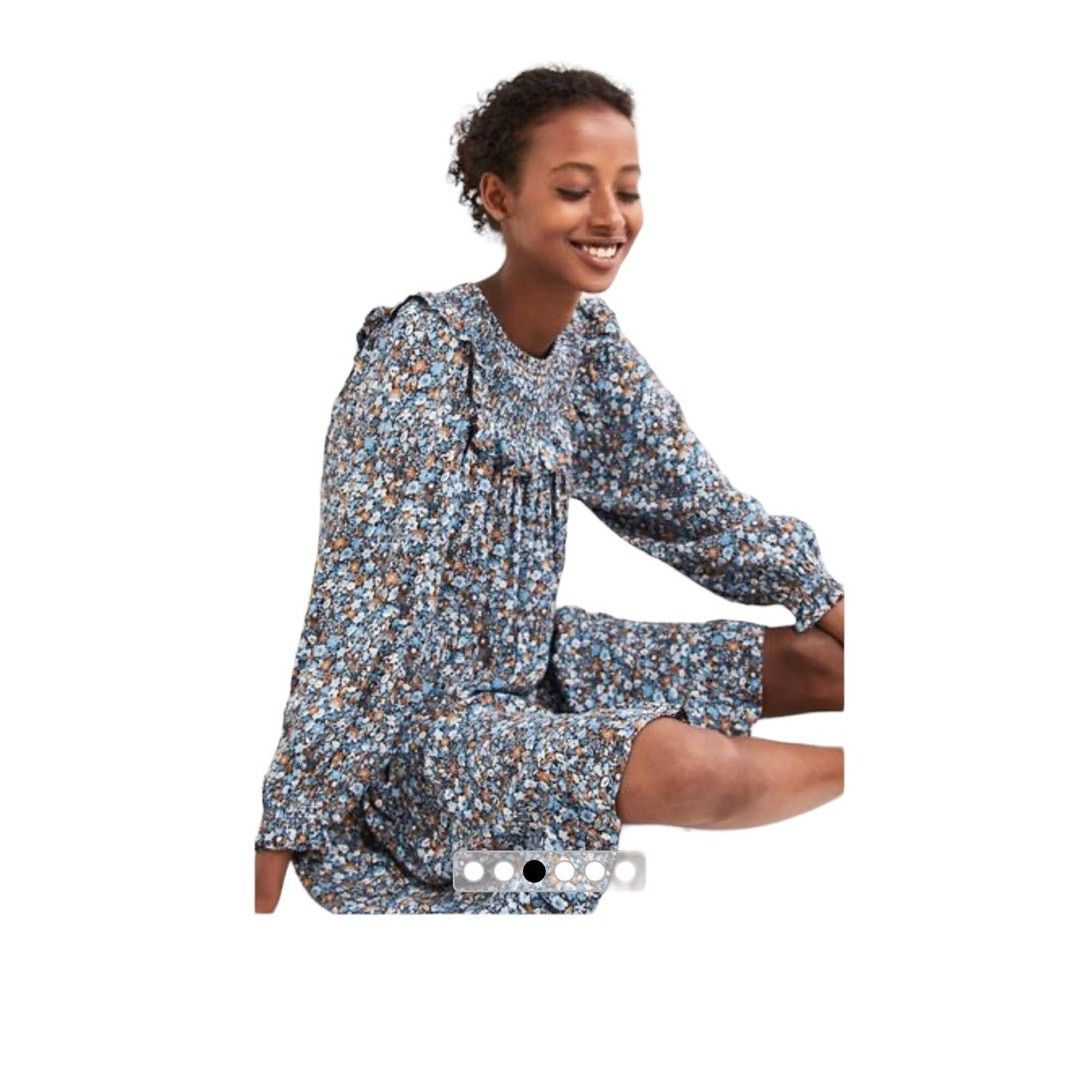 Boden Boden Ditsy Floral Smocked Yoke Blue Mini Dress size 4L Size S / US 4 / IT 40 - 3 Thumbnail