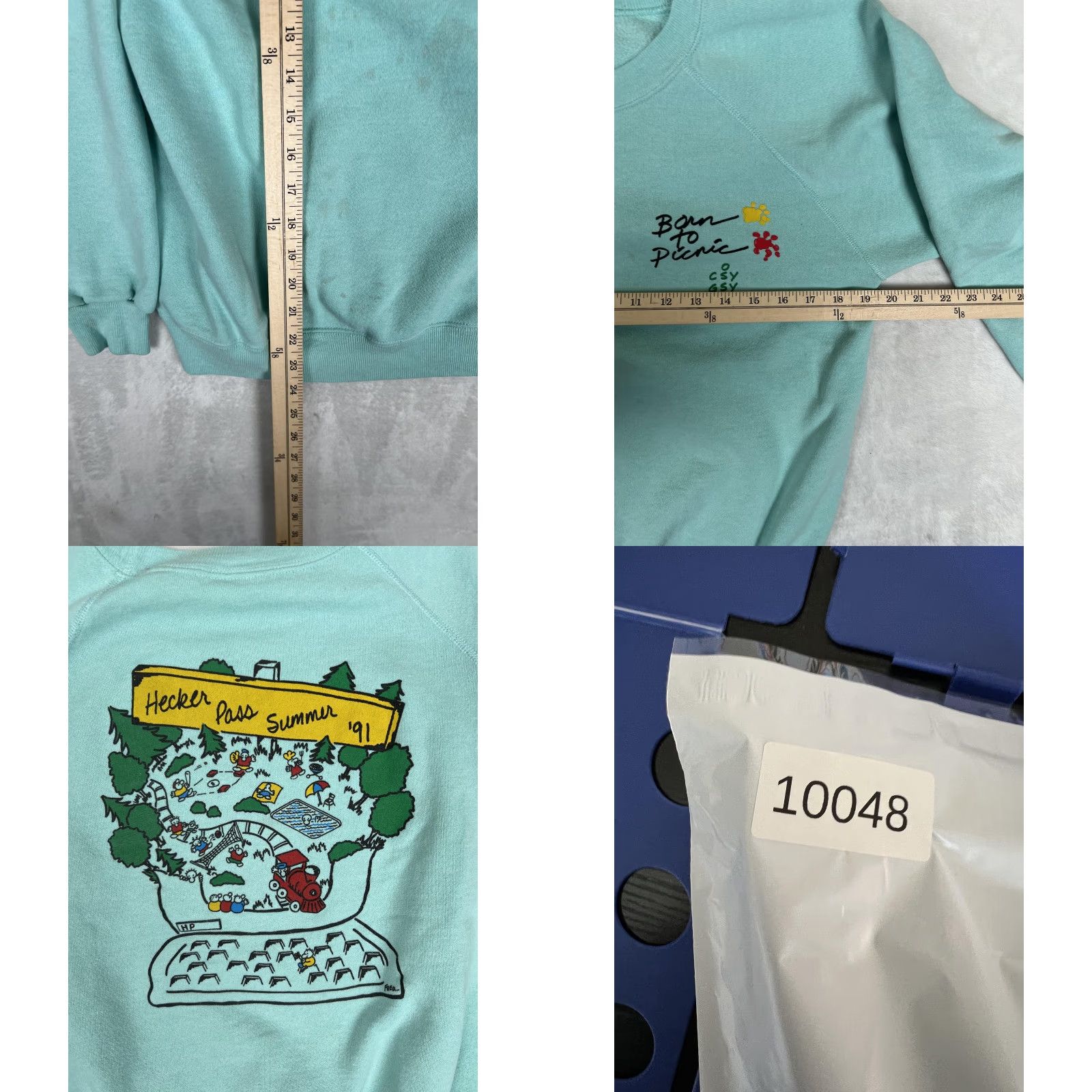 Hanes VINTAGE Hecker Pass Summer Sweatshirt Mens M/L Green Born To Picnic Fleece 1991 Size US M / EU 48-50 / 2 - 8 Thumbnail