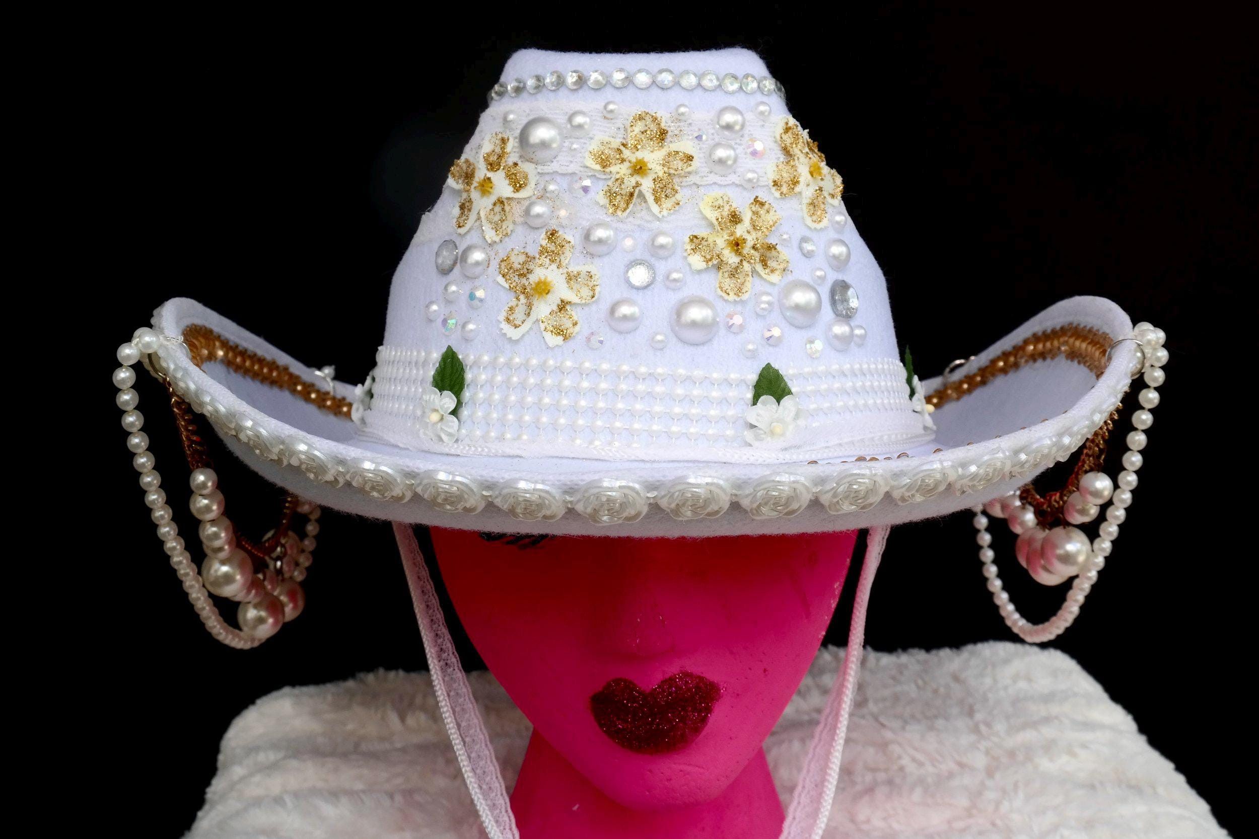 Handmade Flowers & Pearls Cowgirl Hat Size ONE SIZE - 1 Thumbnail