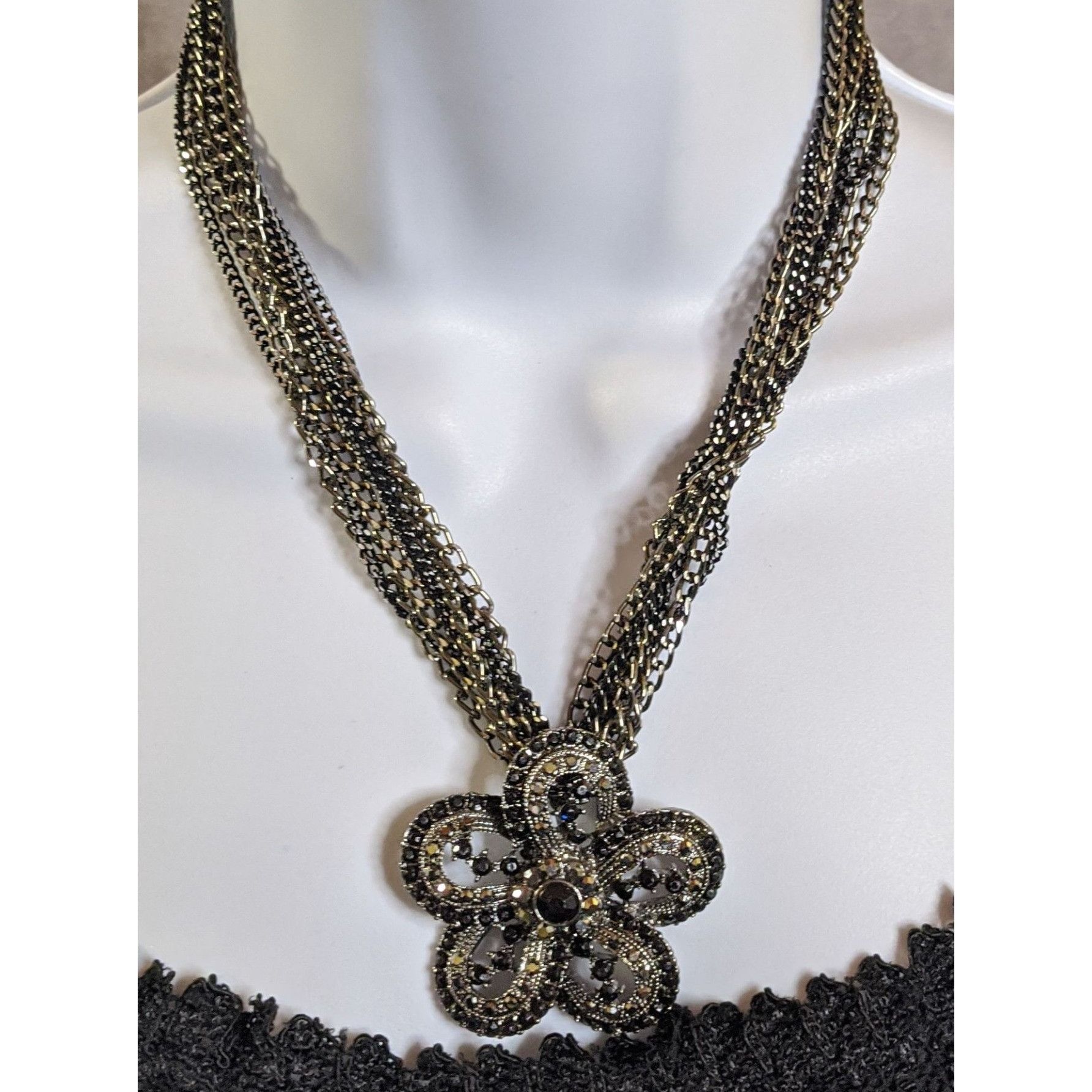 Other Whimsygoth Floral Black And Silver Tone Chain Necklace Size ONE SIZE - 1 Thumbnail