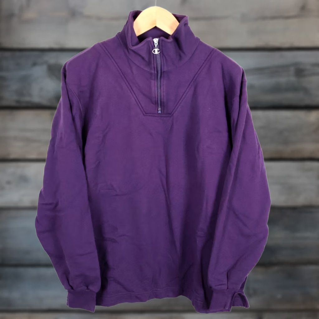 Champion VINTAGE Champion Sweatshirt Men's XL Purple 1/4 Zip Mock Neck Pullover USA Made 90s Retro De Size US XL / EU 56 / 4 - 1 Thumbnail