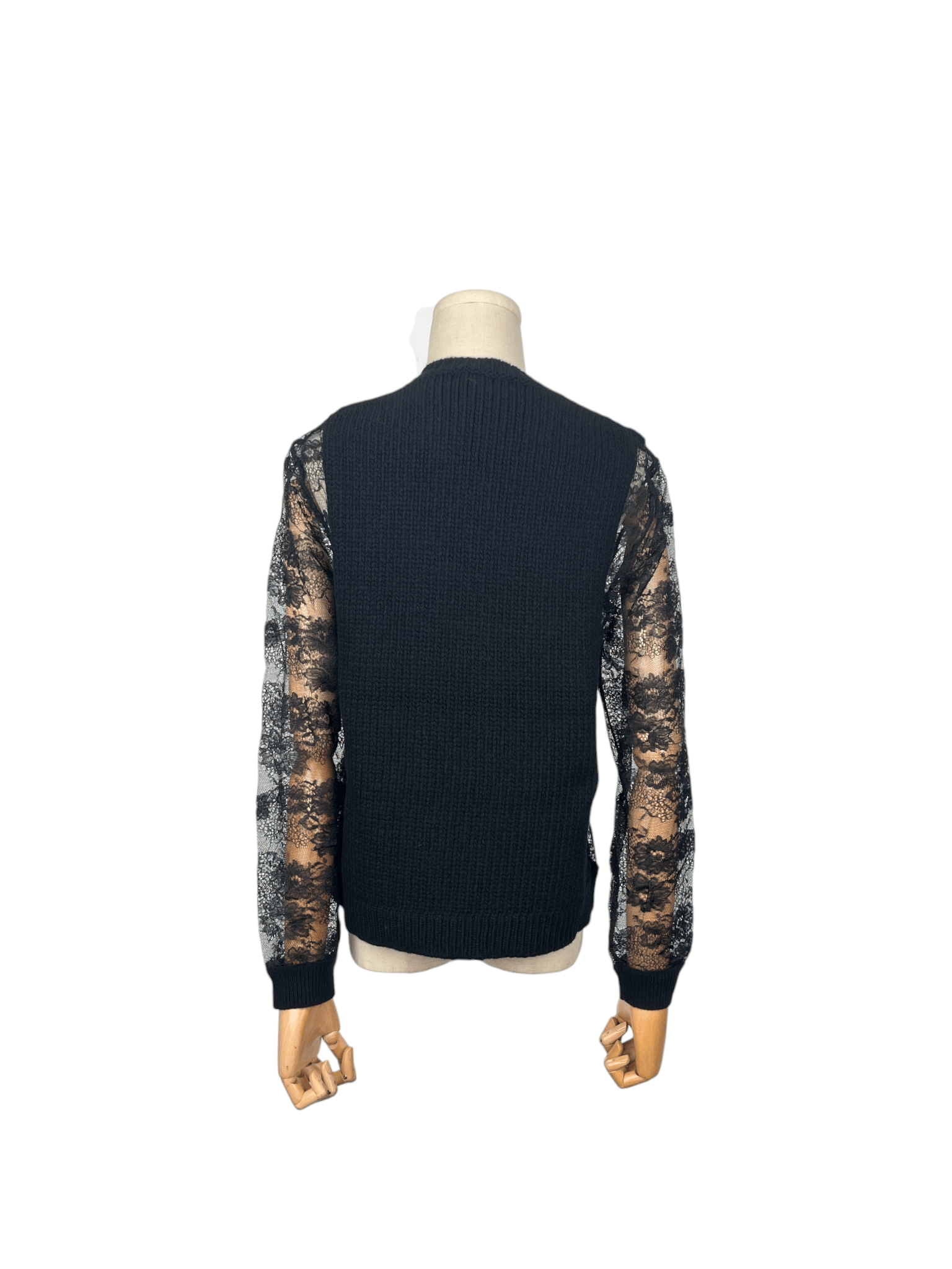 Valentino Valentino Black Wool Pullover With Lace Sleeves And Sides Size S / US 4 / IT 40 - 2 Thumbnail