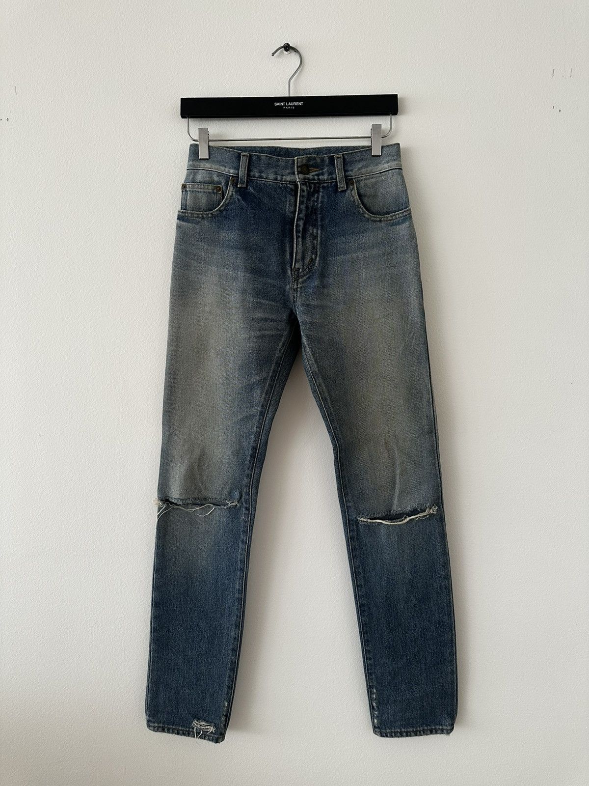 Saint Laurent Paris SS16 D10 Blue Jeans Knee Rip Mid Waist Size US 27 - 2 Thumbnail