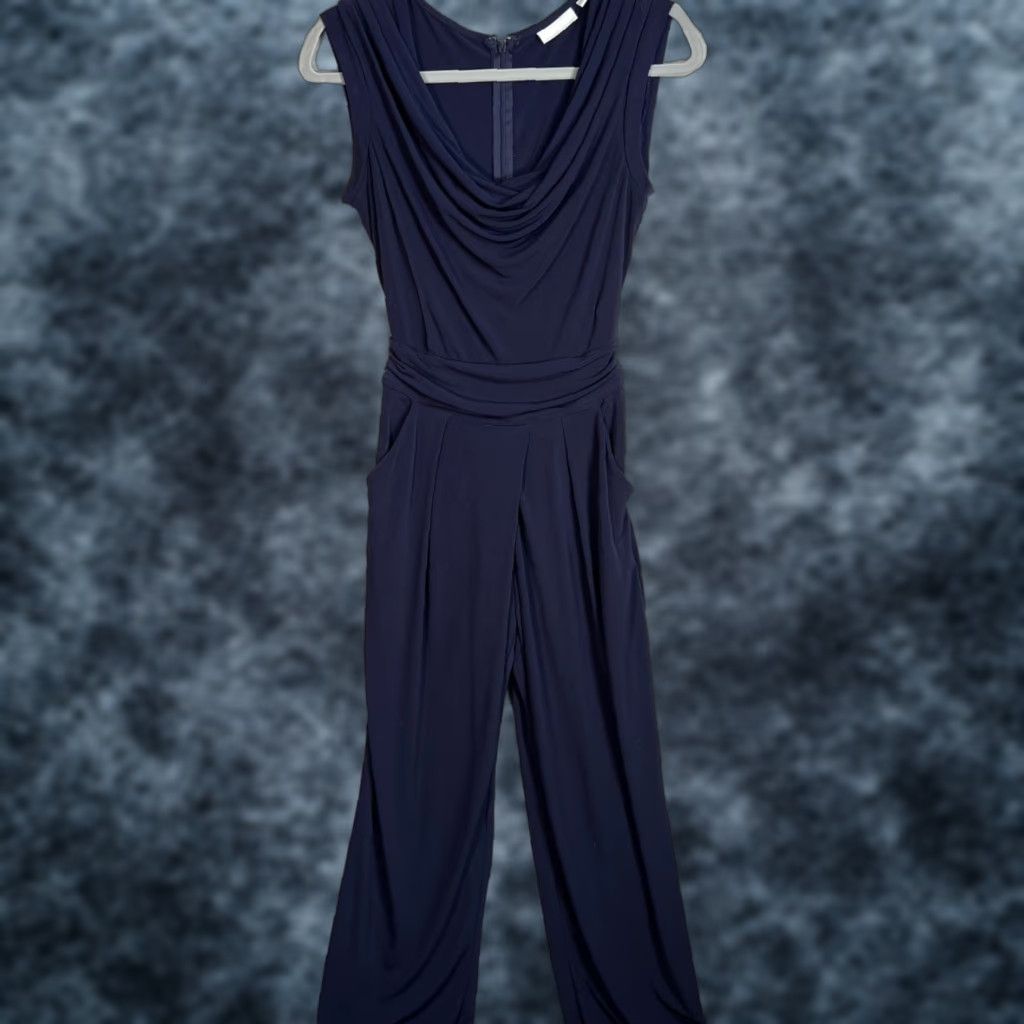 Vintage New York & Company Womens XS Navy Blue Sleeveless Jumpsuit Polyester Blend Size 26" / US 2 / IT 38 - 1 Thumbnail