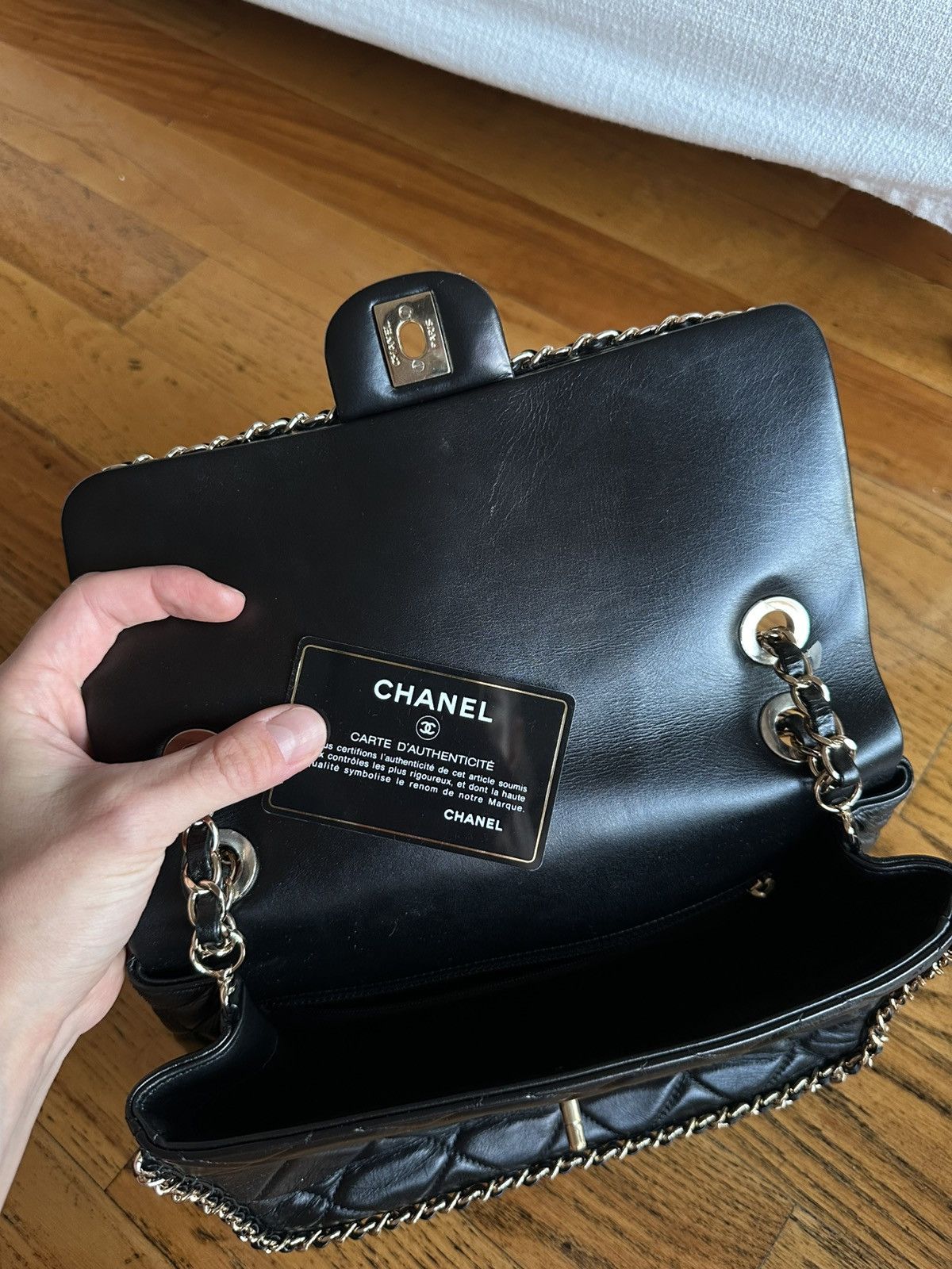 Chanel CHANEL Crumpled Calfskin Medium Chain All Over Flap Black Size ONE SIZE - 5 Thumbnail