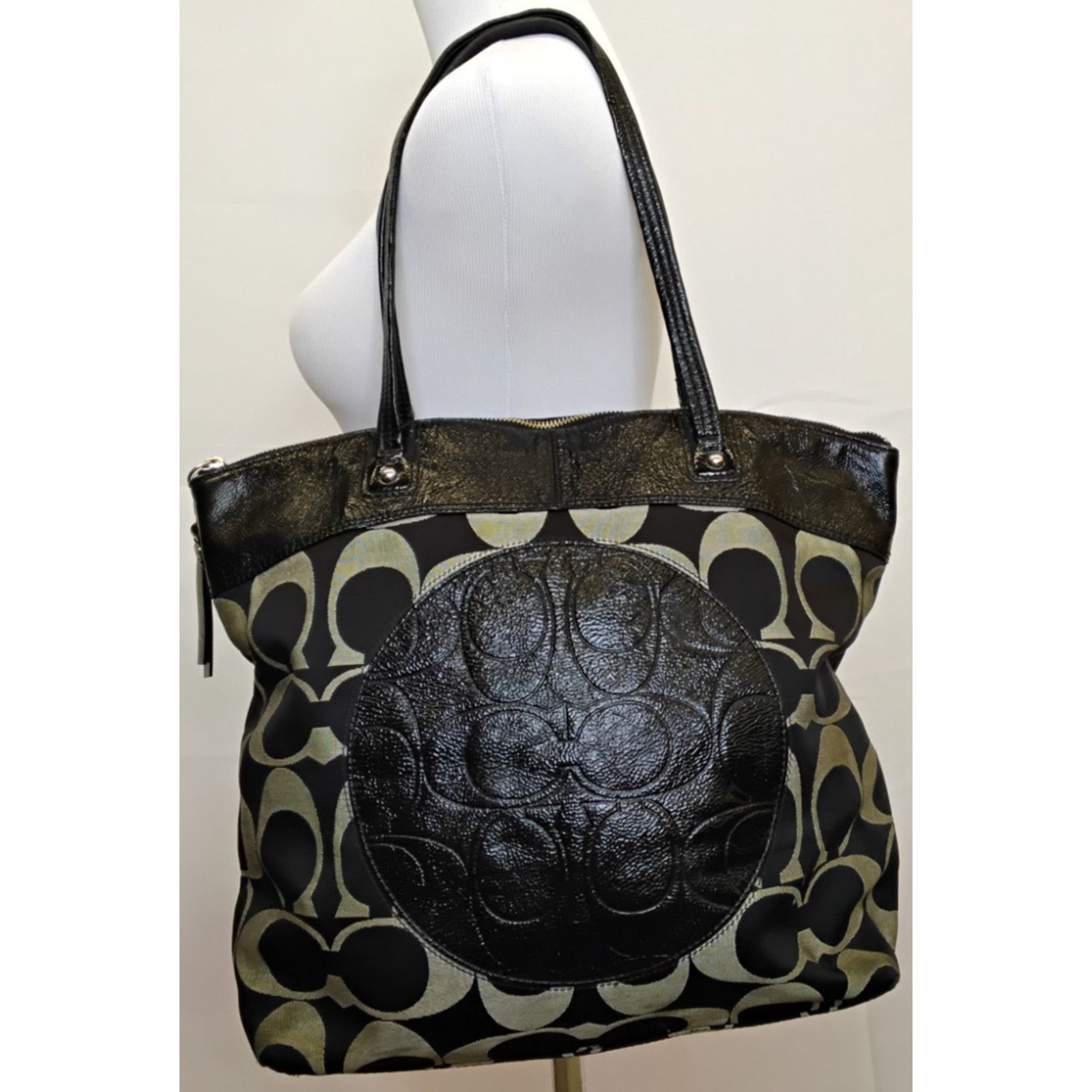Coach Coach Signature Laura Tote Bag Black/Gray Leather F18335 Size ONE SIZE - 2 Thumbnail