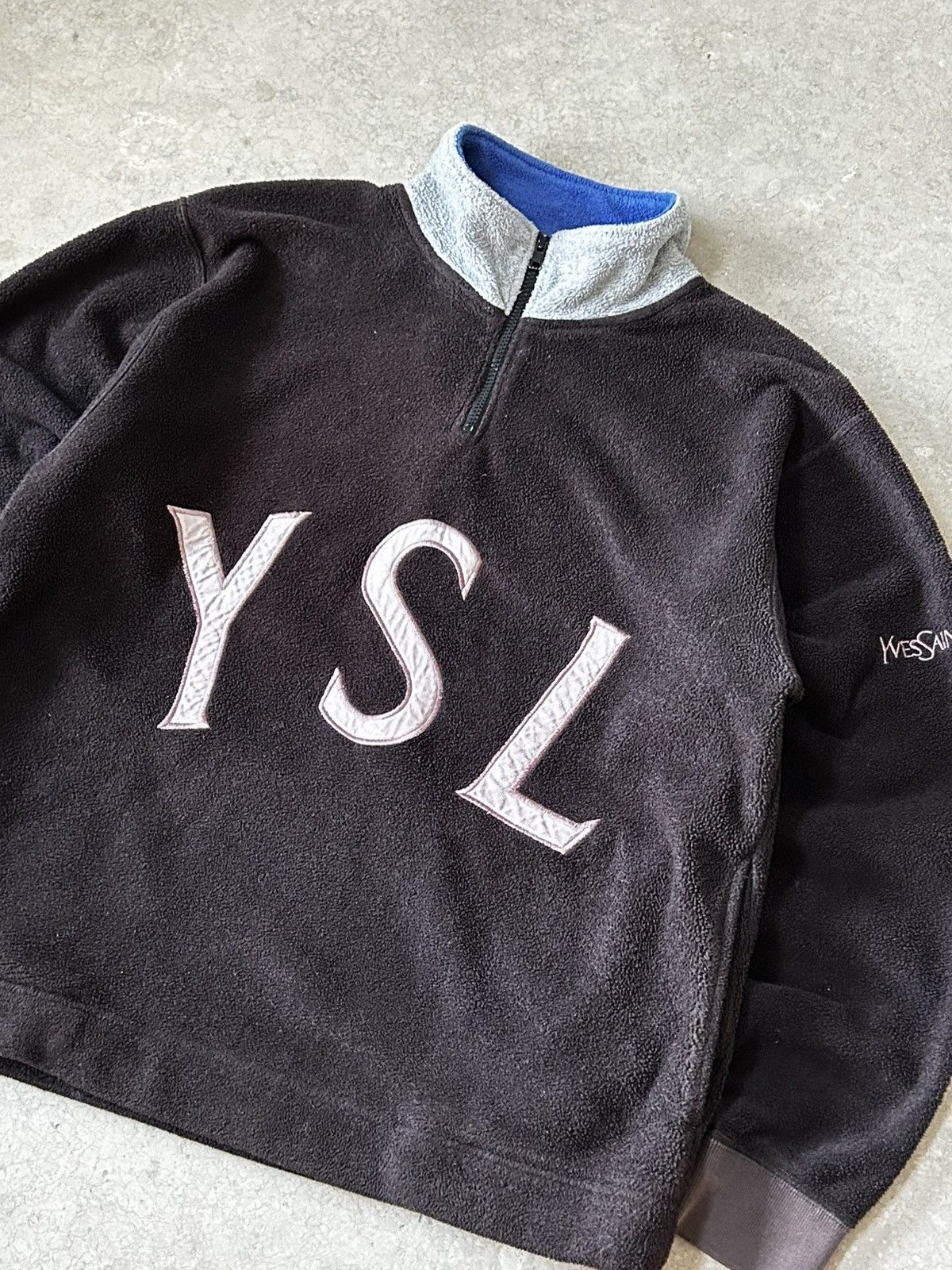 Vintage Yves Saint Laurent Vintage Fleece Pullover YSL Big Logo Size US S / EU 44-46 / 1 - 2 Thumbnail