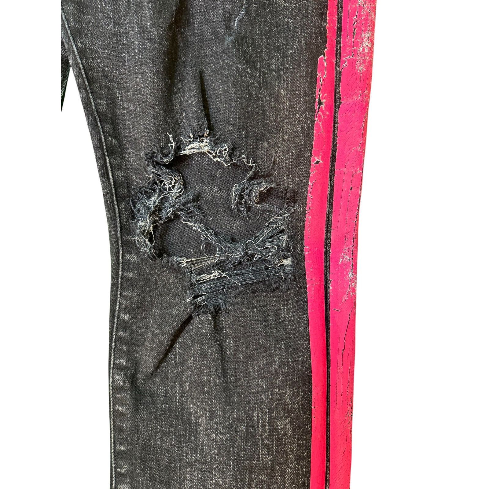 Amiri Amiri Pink Stripe Black Wash Jeans Size US 31 - 4 Thumbnail