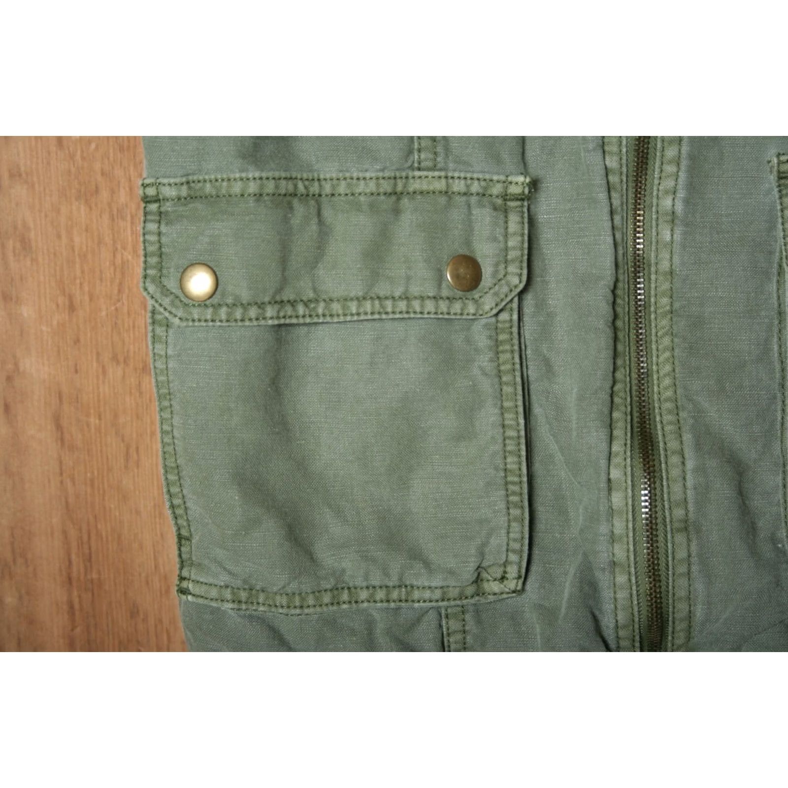 Lucky Brand LUCKY BRAND Live in Love Army Green Linen Blend Military Vest Sz. M Women Shirt Vest Military Jacket Green M Ladies Zip Size M / US 6-8 / IT 42-44 - 7 Thumbnail