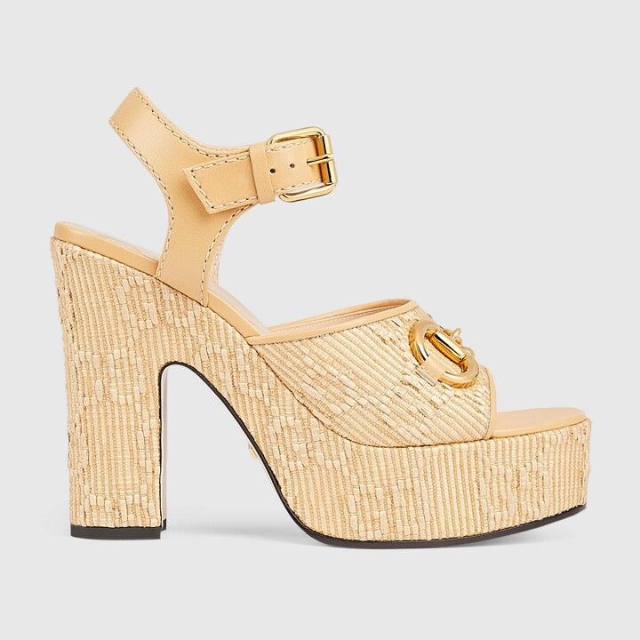 Gucci o1s1wg110125 Horsebit Platform Sandals in Gold Size US 10 / IT 40 - 1 Thumbnail