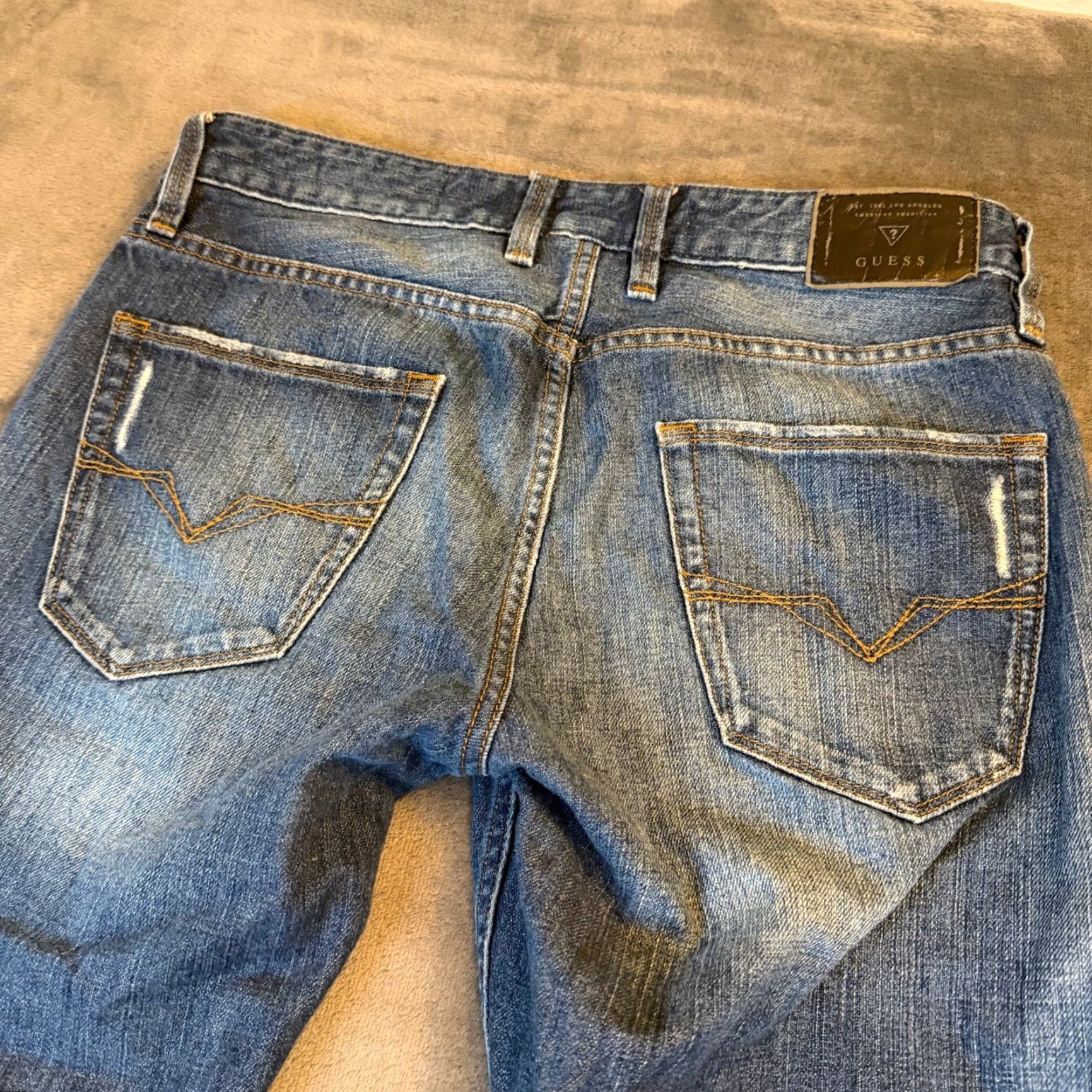 Guess GUESS Jeans Slim Straight Mens 30x32 Blue Distressed Denim Pants Casual Size US 30 / EU 46 - 3 Thumbnail