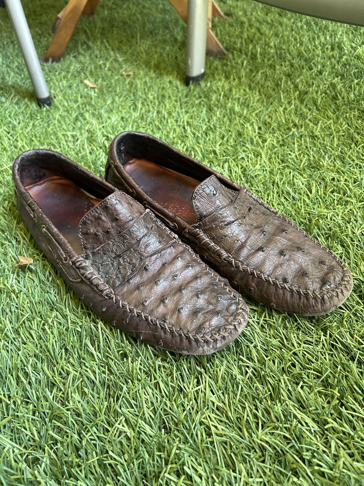 Yves Saint Laurent brown YSL ostrich leather loafers Size US 10 / EU 43 - 2 Thumbnail