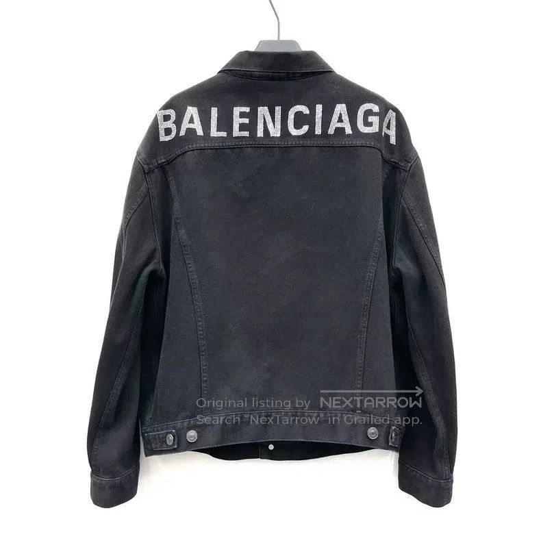 Balenciaga Balenciaga Black Denim Jacket with Back Diamond Big Logo Size XS / US 0-2 / IT 36-38 - 1 Thumbnail