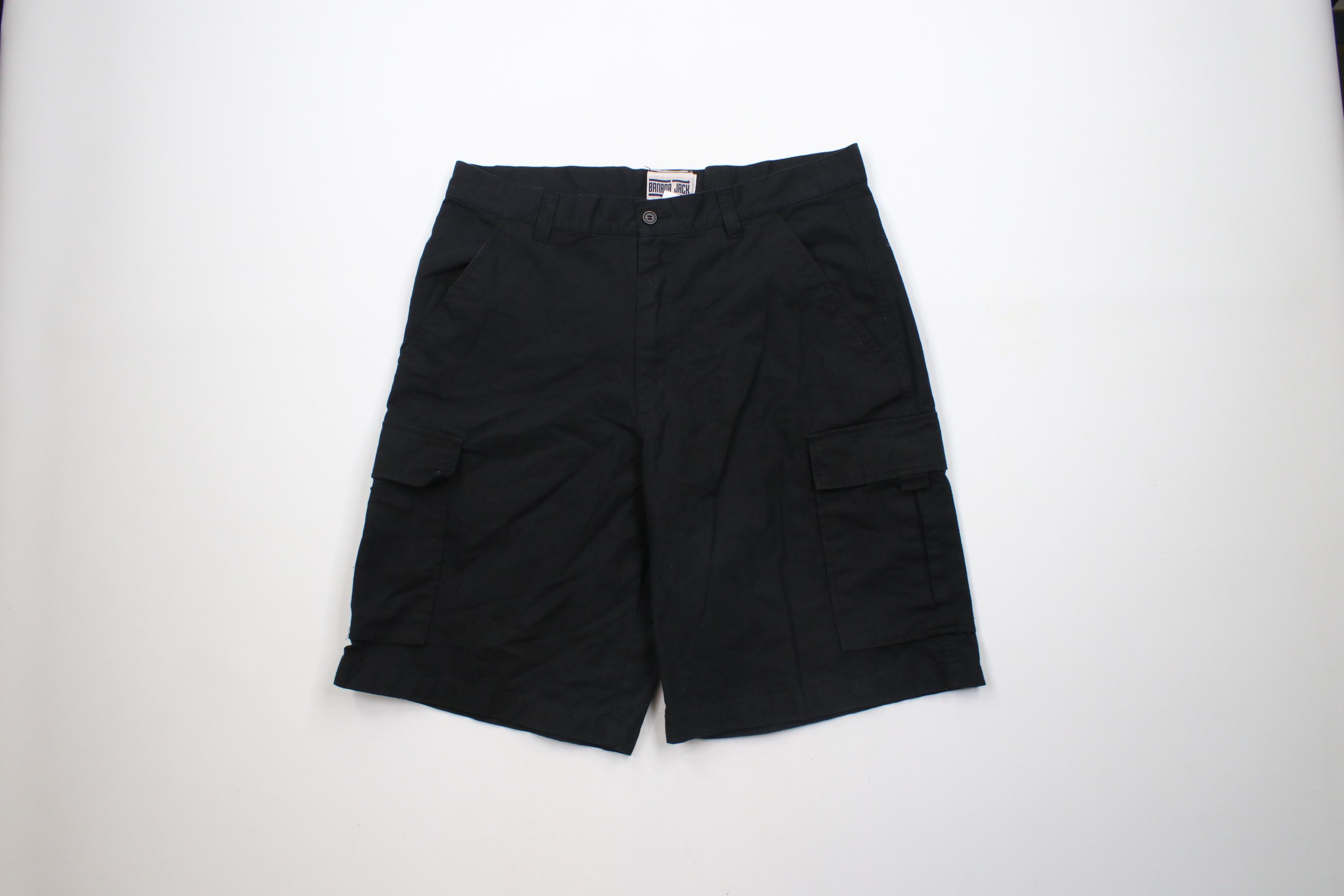 Vintage Vintage 90s Streetwear Fit Linen Blend Cargo Shorts Black Size US 36 / EU 52 - 1 Thumbnail