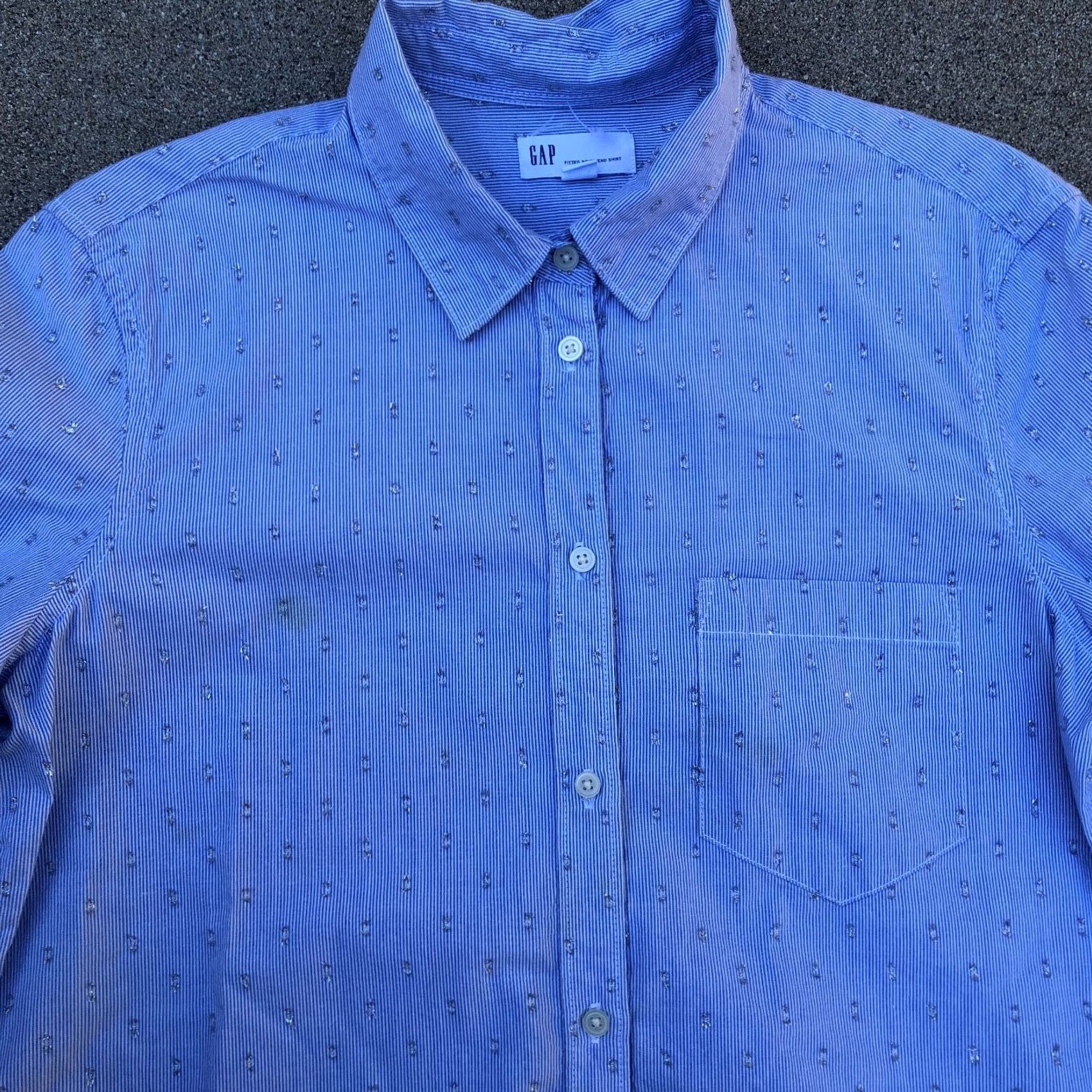 Gap GAP Fitted Boyfriend Shirt Women's LARGE Striped Blue Long Sleeve Button-Up Shirt Size L / US 10 / IT 46 - 2 Thumbnail