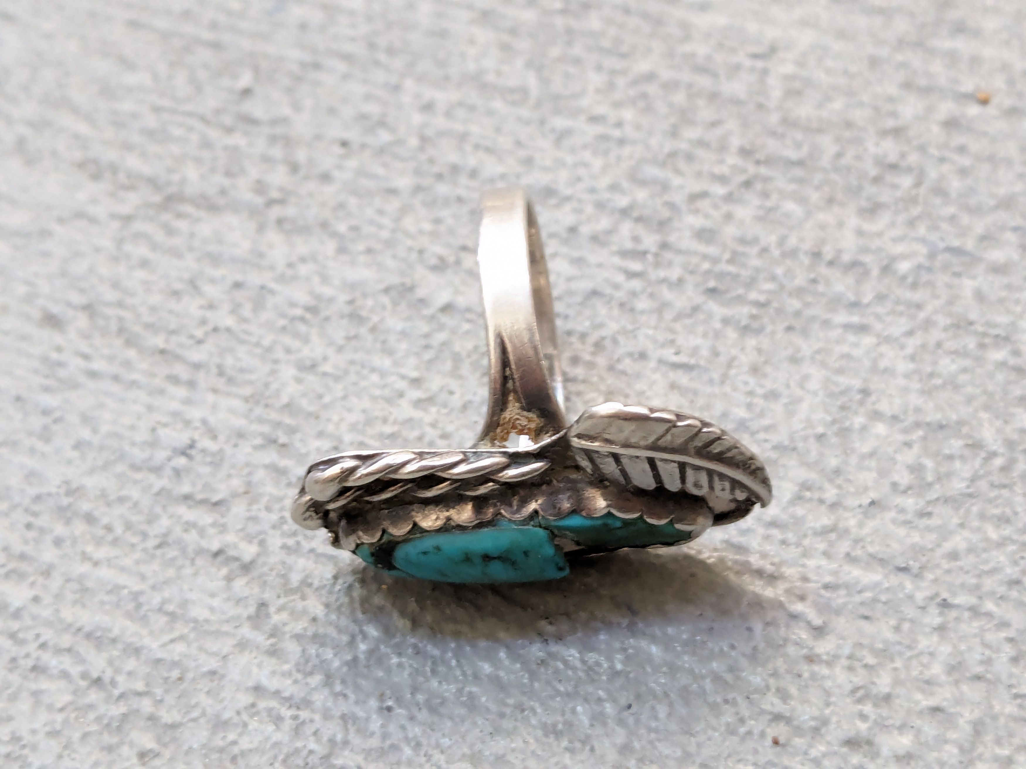 Jewelry Vintage Sterling Silver Ring 8 Turquoise Leaf Modern Size ONE SIZE - 9 Thumbnail