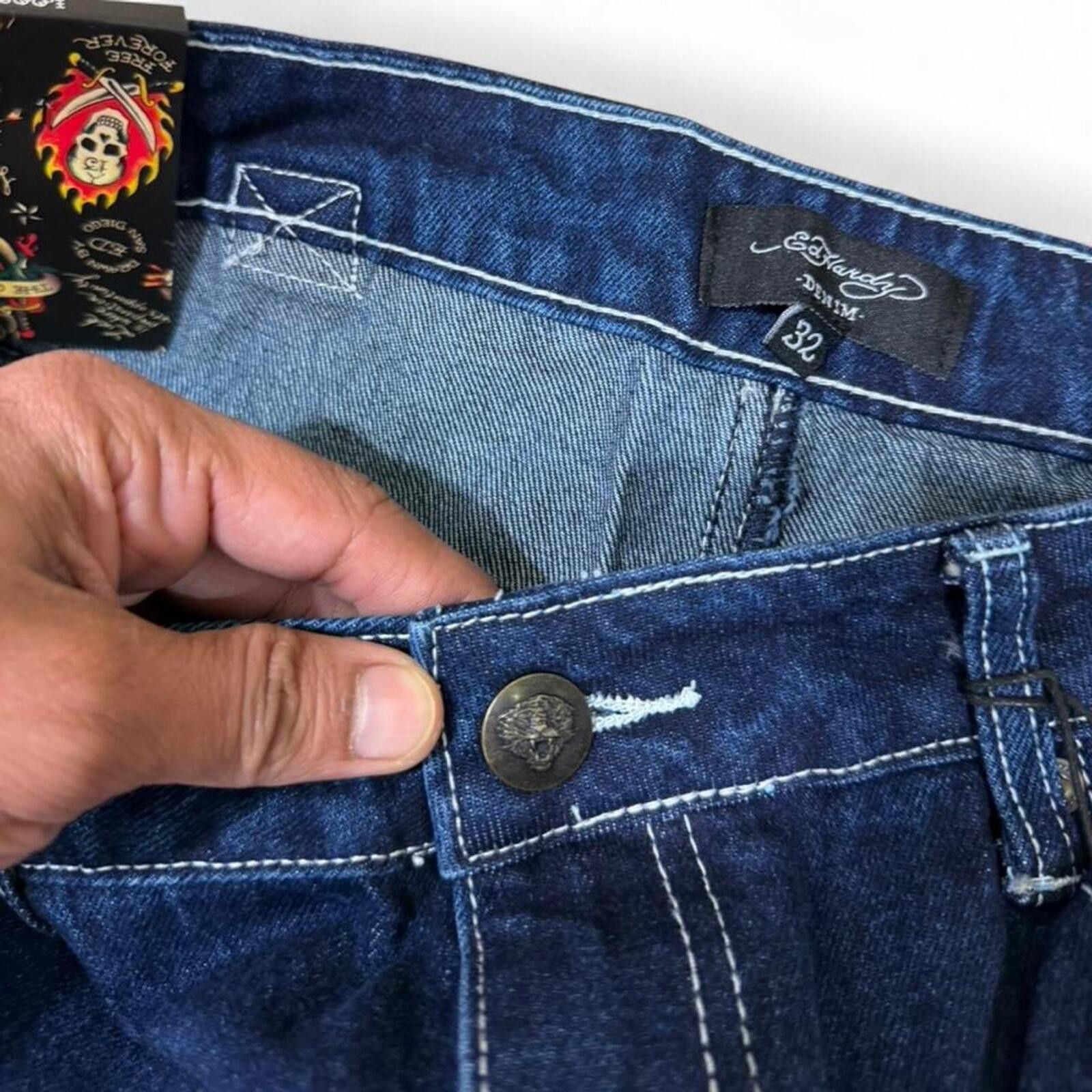 Ed Hardy ED HARDY wide leg tiger print denim jeans Size 34" / US 12 / IT 48 - 6 Thumbnail