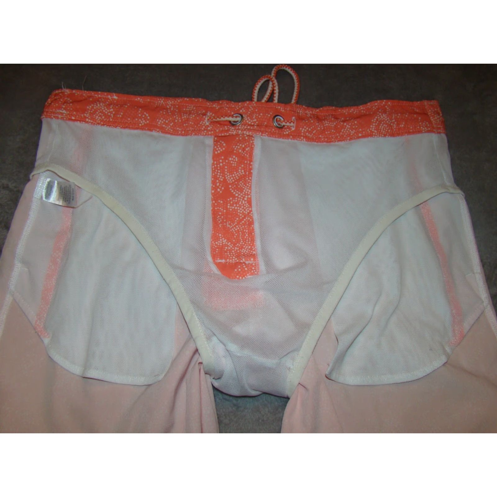 johnnie-O Johnnie-O Mens Surf Shorts Trunks Board Swim Half Elastic Drawstring M Orange White Geometric 90s? Wait 90s not in original. Remove. Size US 31 - 5 Thumbnail
