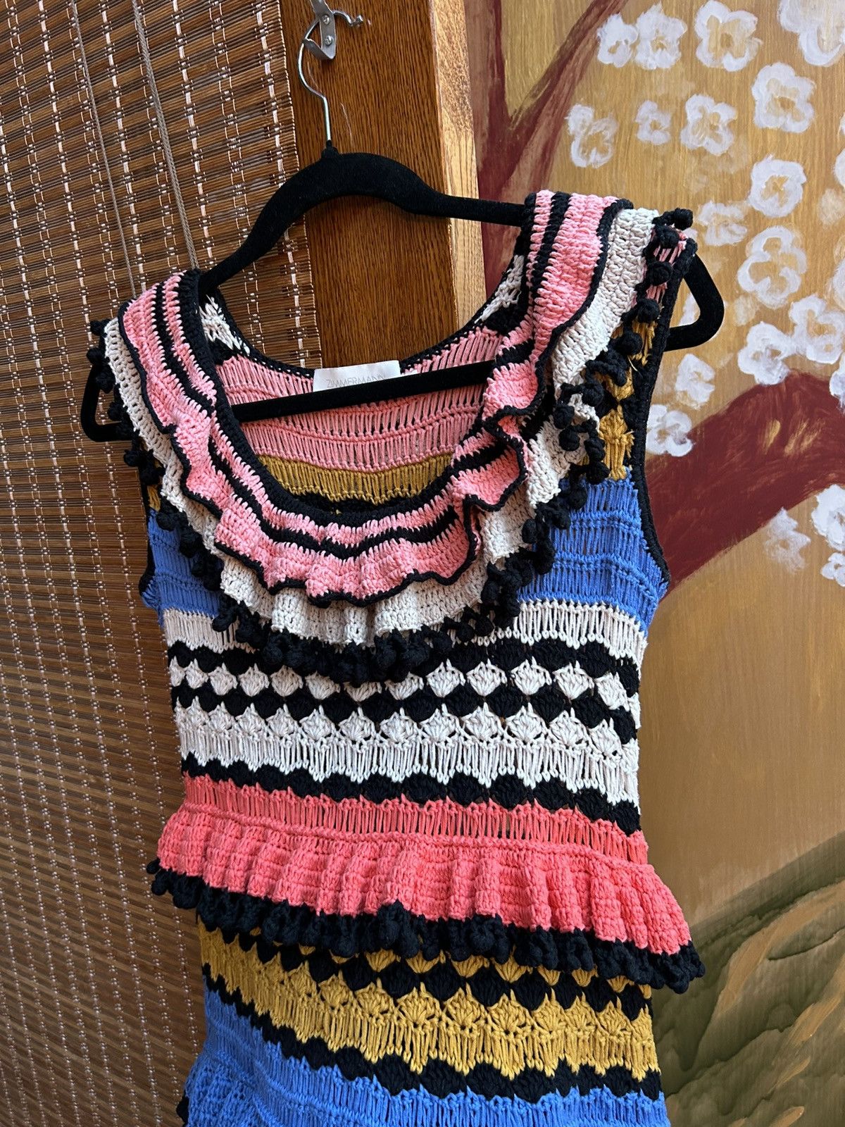 Zimmermann Zimmerman Tiggy Frill Sleeveless Mini Dress Crochet-Knit Size S / US 4 / IT 40 - 6 Thumbnail