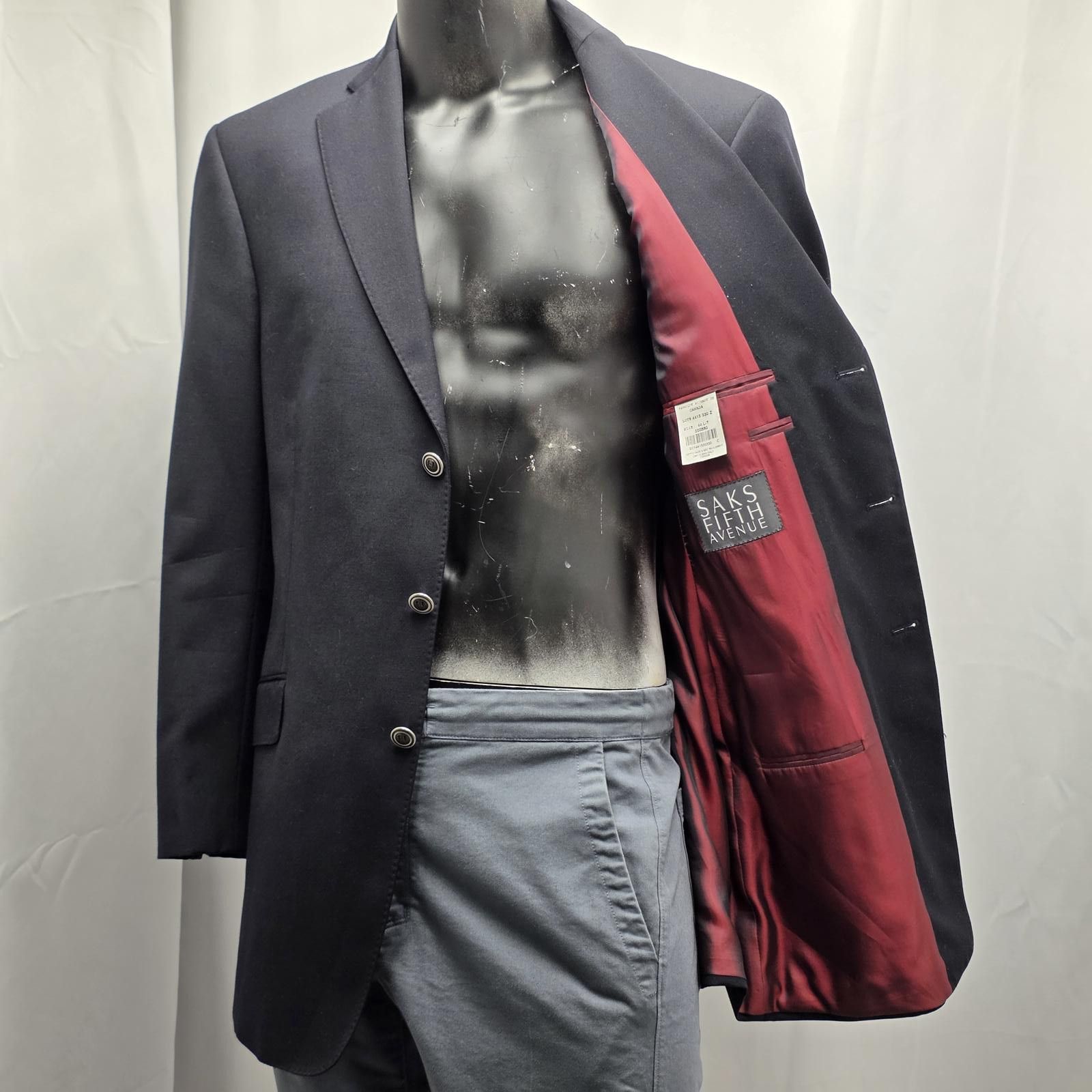 Saks Fifth Avenue Saks Fifth Avenue Black Sport Coat Made by Samuelsohn 44 L-T Size 44L - 2 Thumbnail