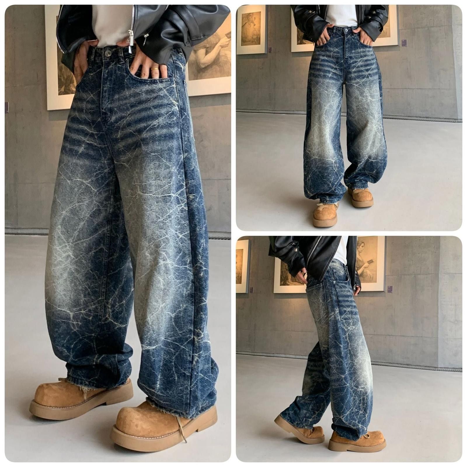Vintage Blue Acid Wash Wide Leg Jeans, Baggy Denim Pants Size US 32 / EU 48 - 5 Thumbnail