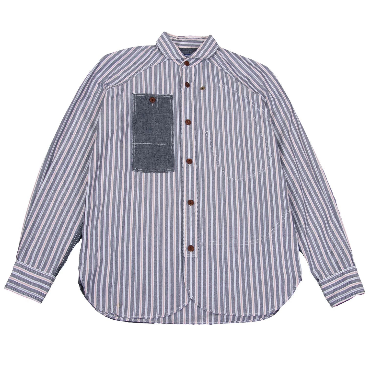Junya Watanabe Patch Design Raglan Sleeve Stripe Shirt in Gray and White Size US XS / EU 42 / 0 - 1 Thumbnail
