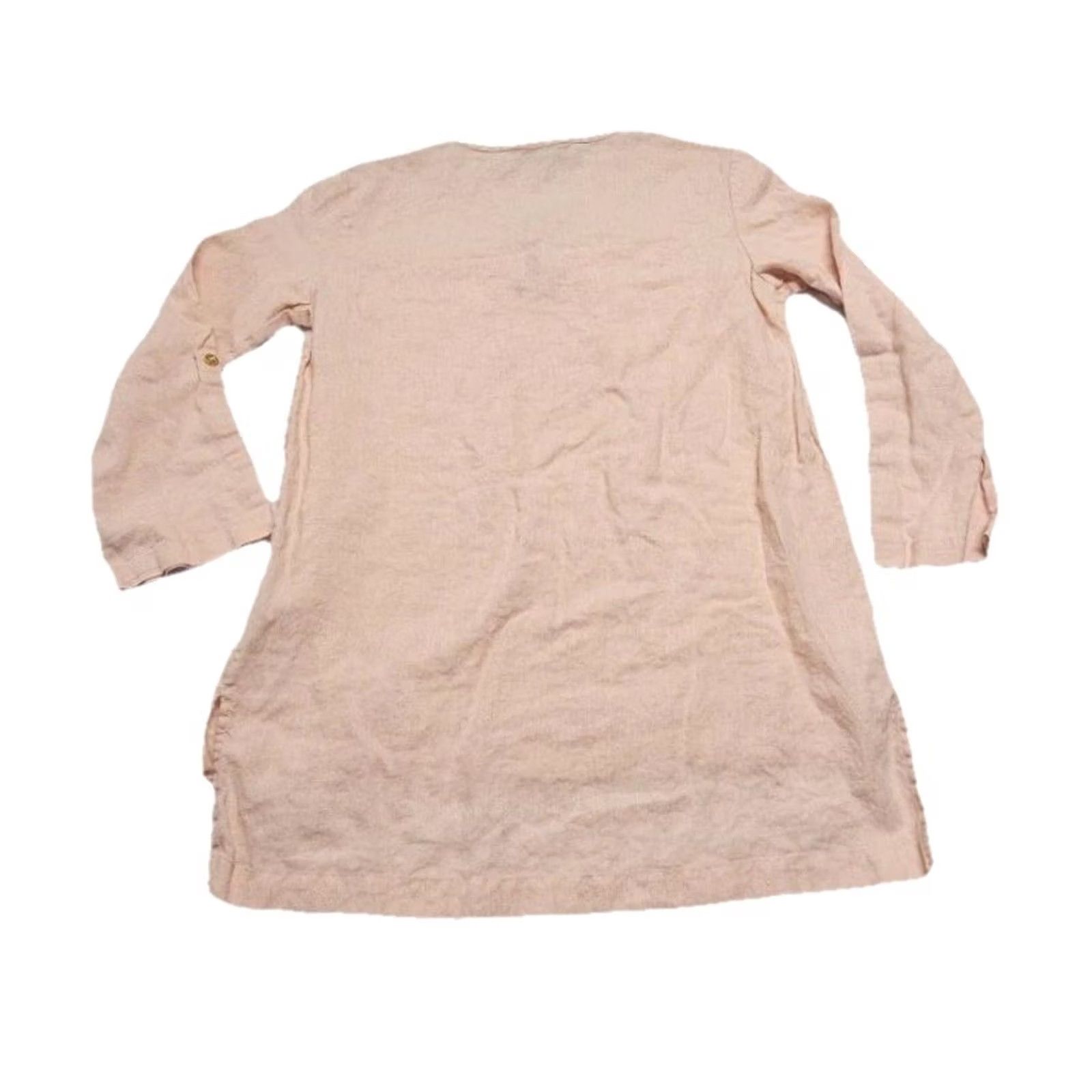 Ellen Tracy Ellen Tracy Blouse Tunic M Linen Blush Pink Lace Up V-Neck Casual Sleeve Boho Coastal Minimal Women's Size M / US 6-8 / IT 42-44 - 6 Thumbnail