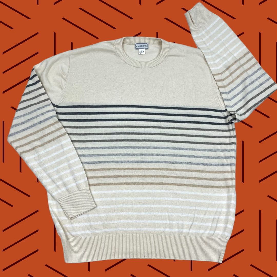 Vintage Maus & Hoffman Sweater Mens L Ivory Striped Pima Cotton Knit Crewneck Smart Prep Vintage? No Size US L / EU 52-54 / 3 - 1 Thumbnail
