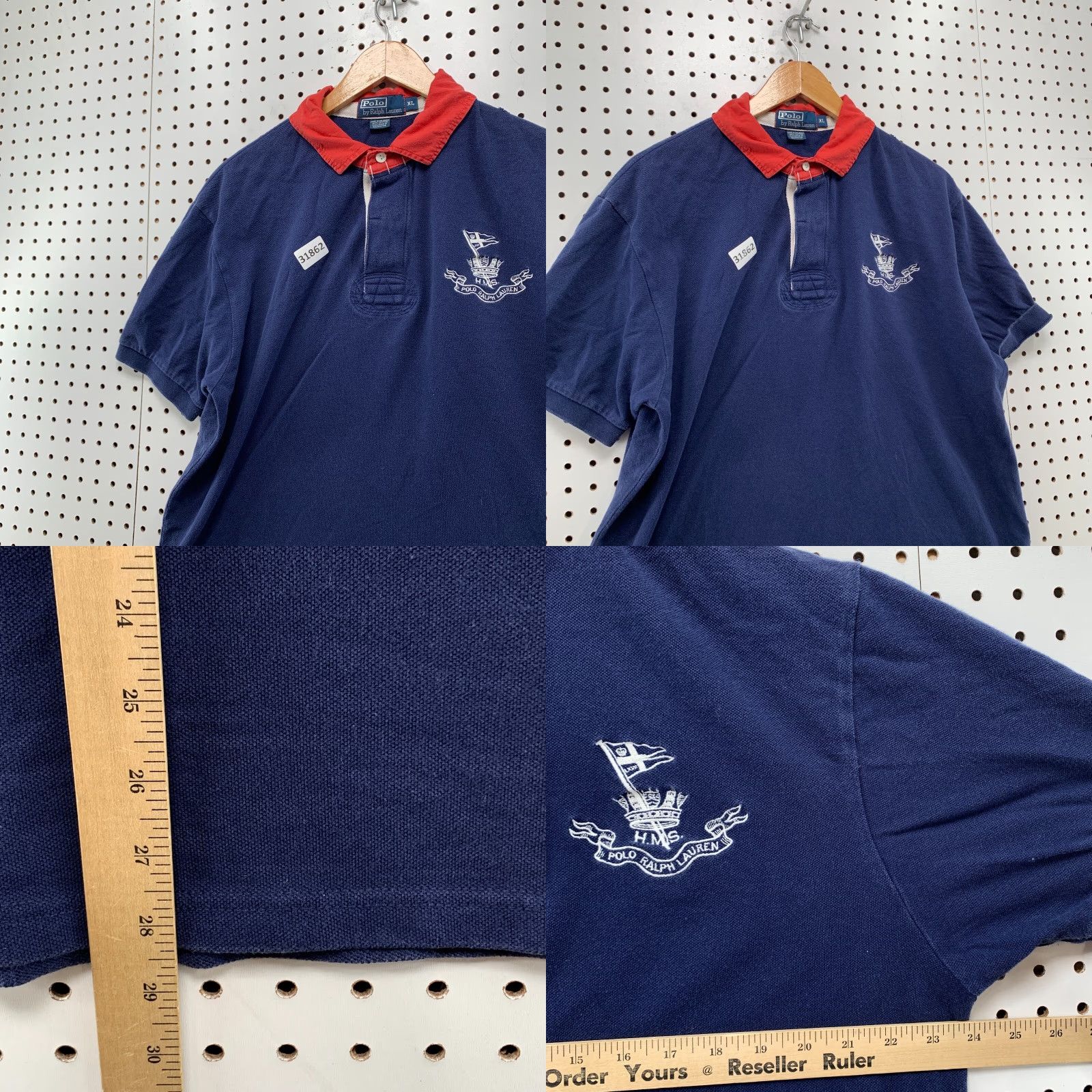 Polo Ralph Lauren VINTAGE Polo Ralph Lauren Rugby Shirt Men XL Blue Collared Nautical HMS 24x28.5 Size US XL / EU 56 / 4 - 8 Thumbnail