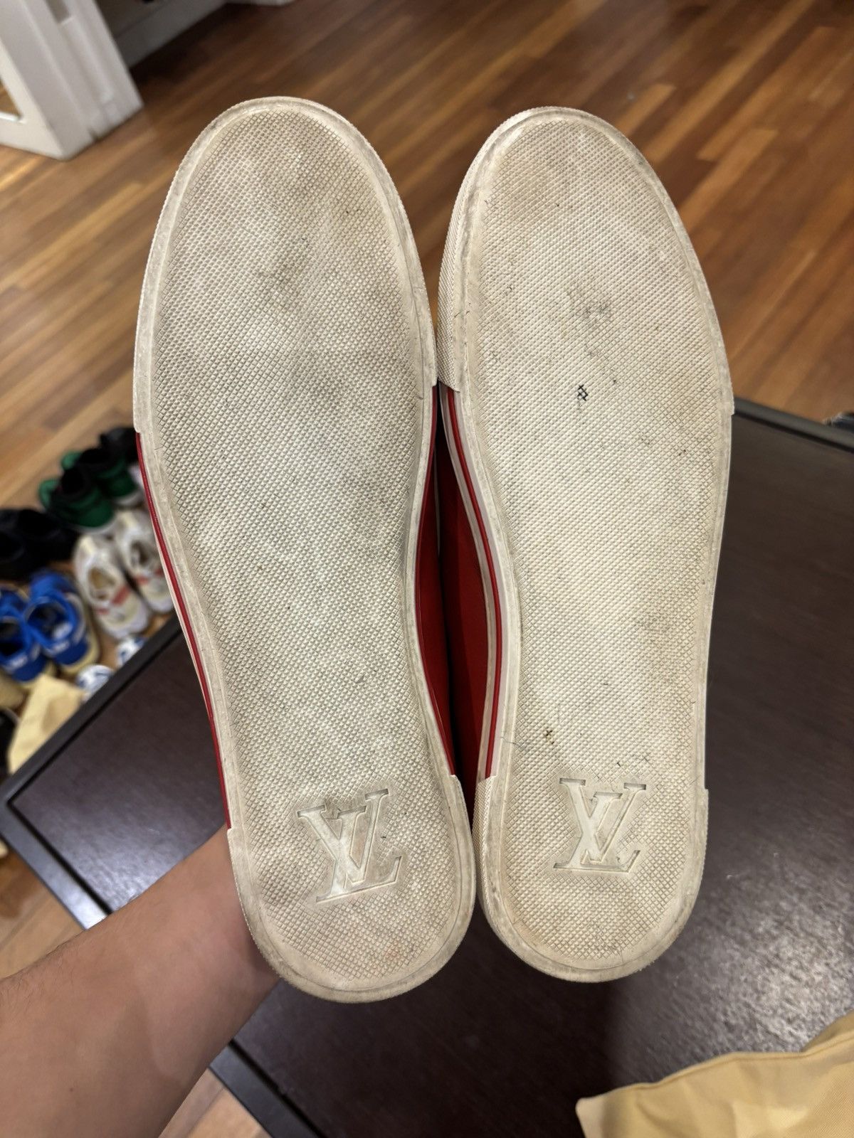 Louis Vuitton Louis Vuitton Red Leather Low Sneakers Size US 11 / EU 44 - 4 Thumbnail