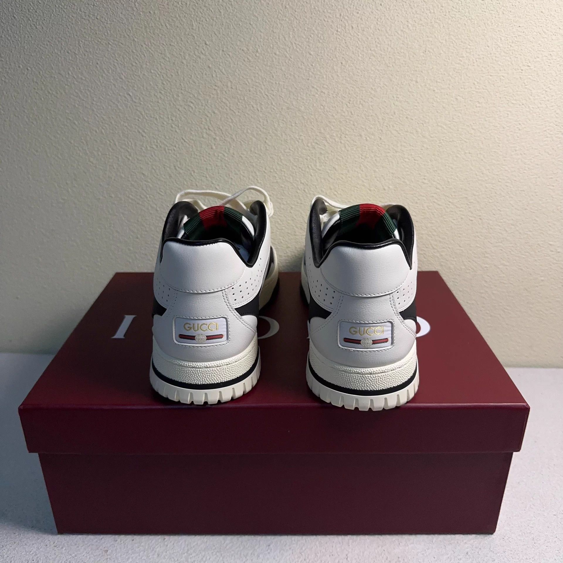 Gucci GUCCI Re-Web Leather Round Toe Lace-Up Sneakers White 43.5 Size US 10.5 / EU 43-44 - 3 Thumbnail
