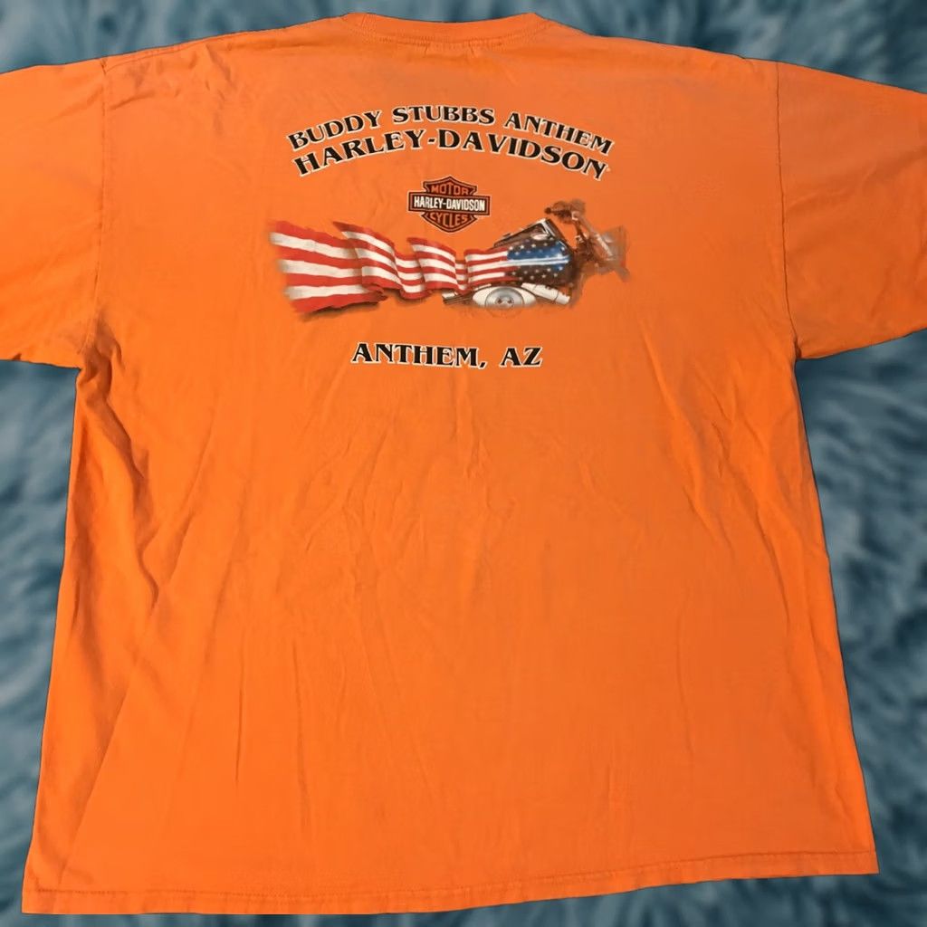 Harley Davidson Harley-Davidson Shirt T-Shirt 2XL Orange Arizona American Flag Graphic Tee Mens Vintage Grunge 90s USA Rally Camouflage? Size US XXL / EU 58 / 5 - 1 Thumbnail