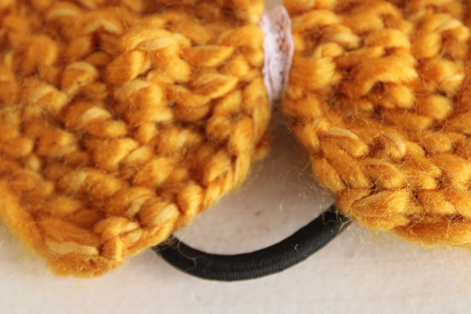 Handmade Knit Hair Bow, Handknitted Golden Yellow Ponytail Holder or Size ONE SIZE - 10 Thumbnail