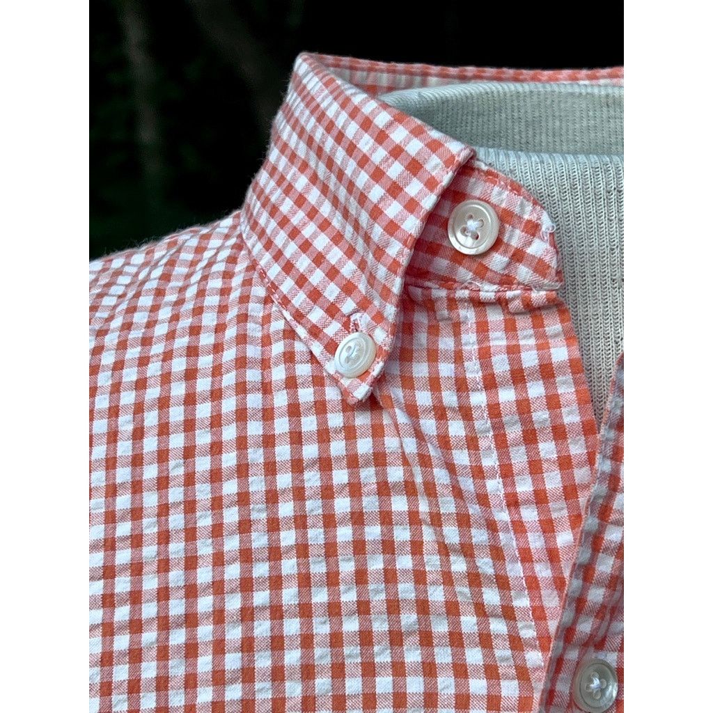 Geoffrey Beene Men's M Geoffrey Beene Seersucker Orange White Short Sleeve Size US M / EU 48-50 / 2 - 4 Thumbnail