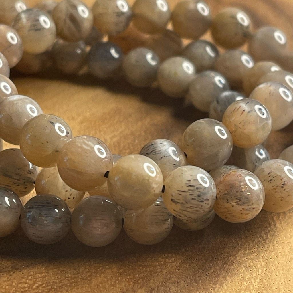 Other Skeleton skeletal moonstone stretch beaded bracelet 7” crystal healing beads 8mm ONE NEW Size ONE SIZE - 3 Thumbnail