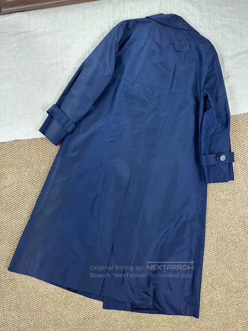 Hermes Hermes Vintage Silk Tie Belt Long Coat Jacket - Dark Blue Size S / US 4 / IT 40 - 8 Thumbnail
