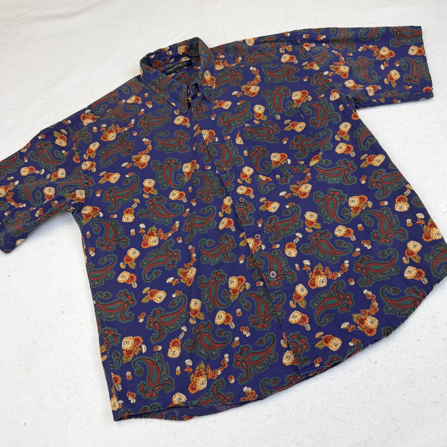 Architect VINTAGE Architect Shirt Mens Large Blue Paisley Floral Short Sleeve Button Up Cotton Size US L / EU 52-54 / 3 - 2 Thumbnail