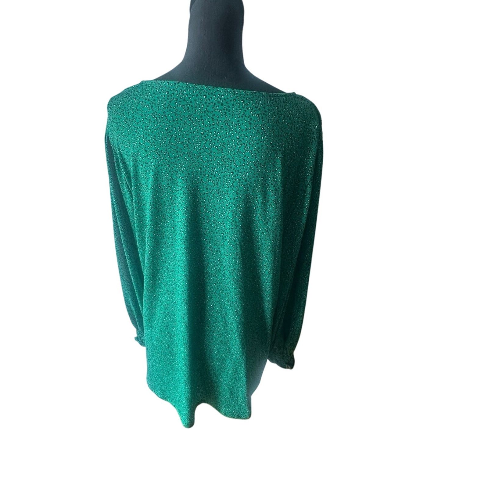 Adrianna Papell Adrianna Papell Green V-Neck Blouse – Long Sleeve Size XXL / US 16-18 / IT 52-54 - 2 Thumbnail